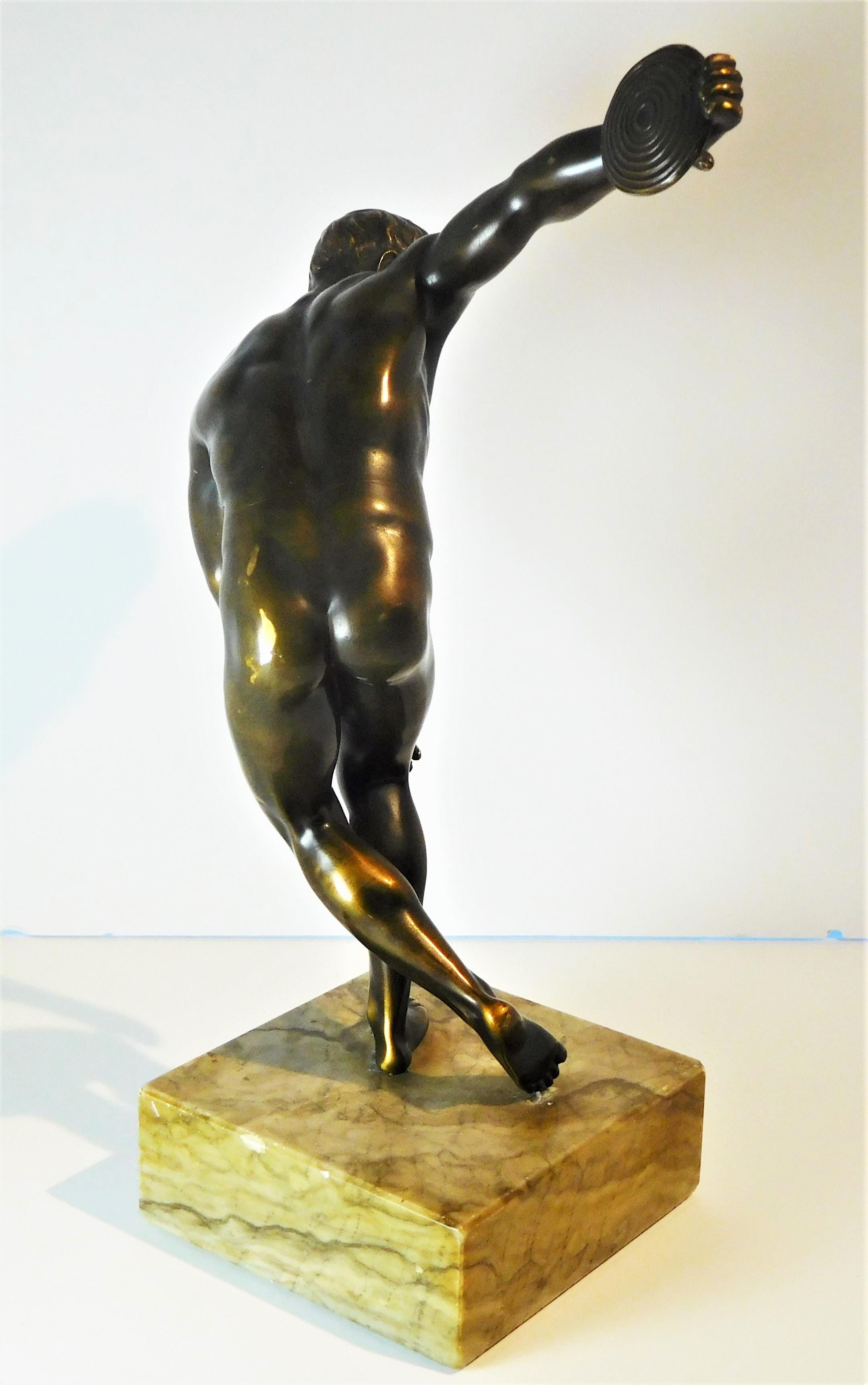 Cast Grand Tour Souvenir Bronze Figure of Discobolus, After the Antique by Myron For Sale