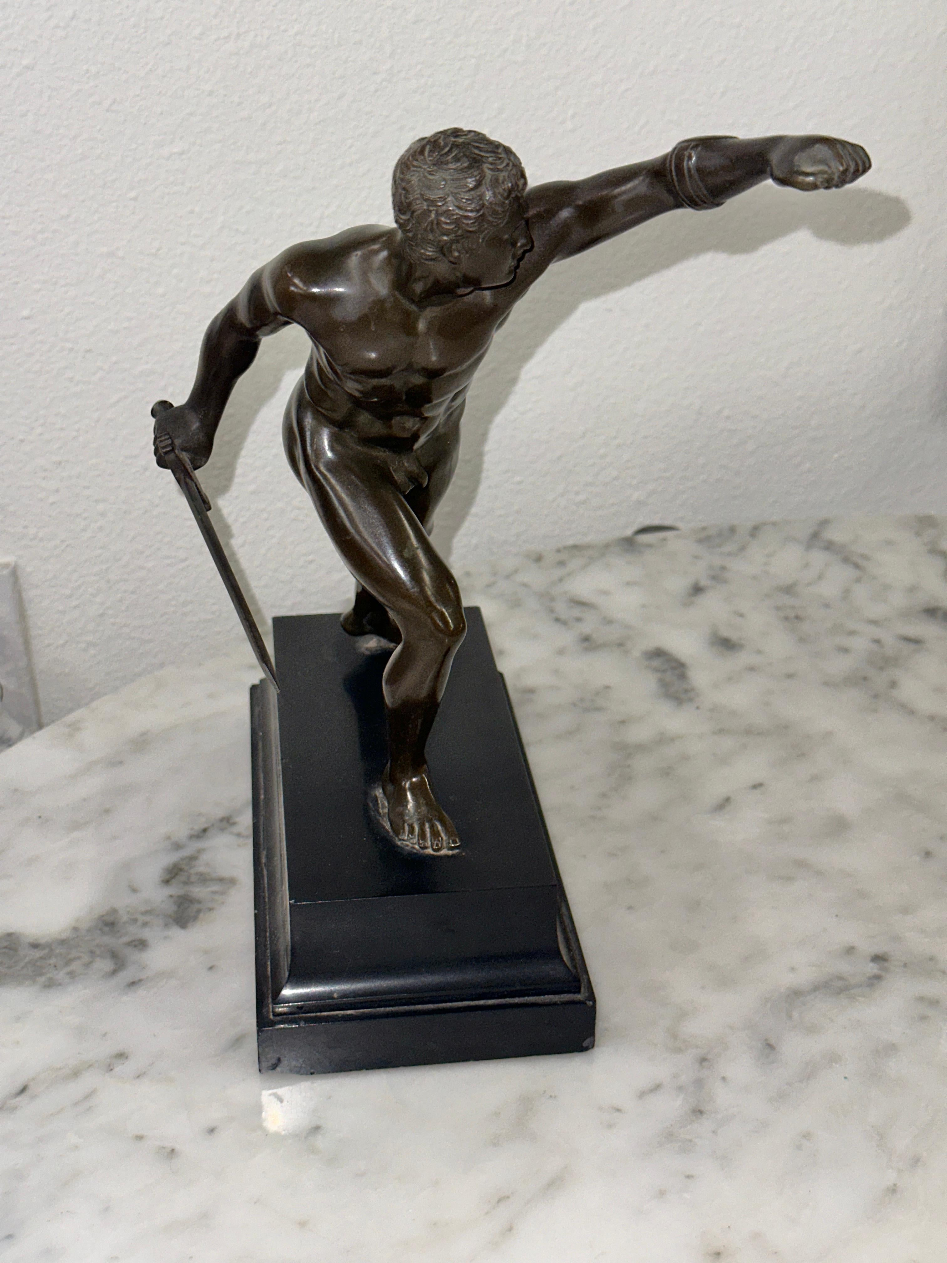 Hand-Crafted Grand Tour Souvenir Neo Classical Bronze of the Borghese Gladiator