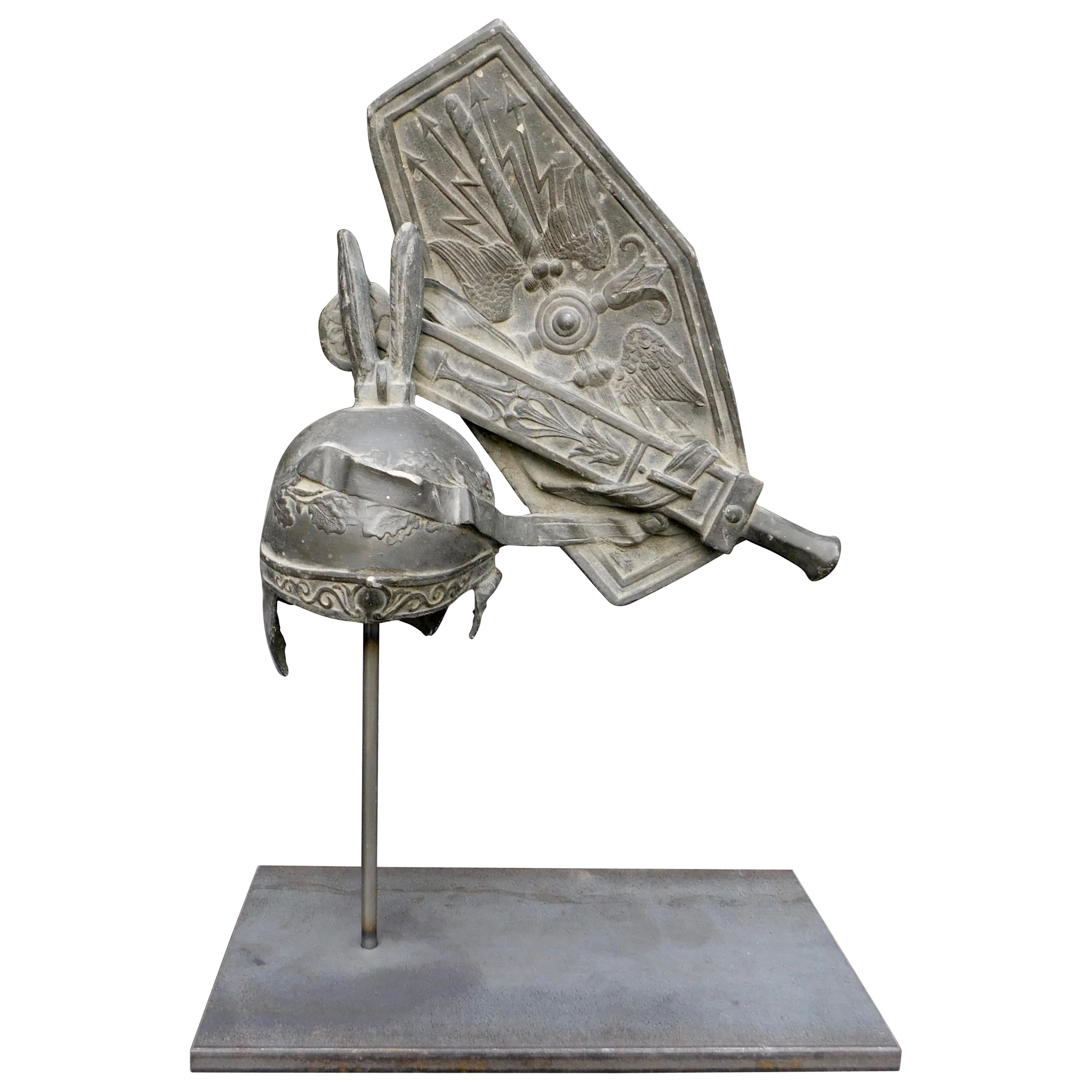 Grand Tour Souvenir Statue of a Roman Centurions Helmet and Shield For Sale