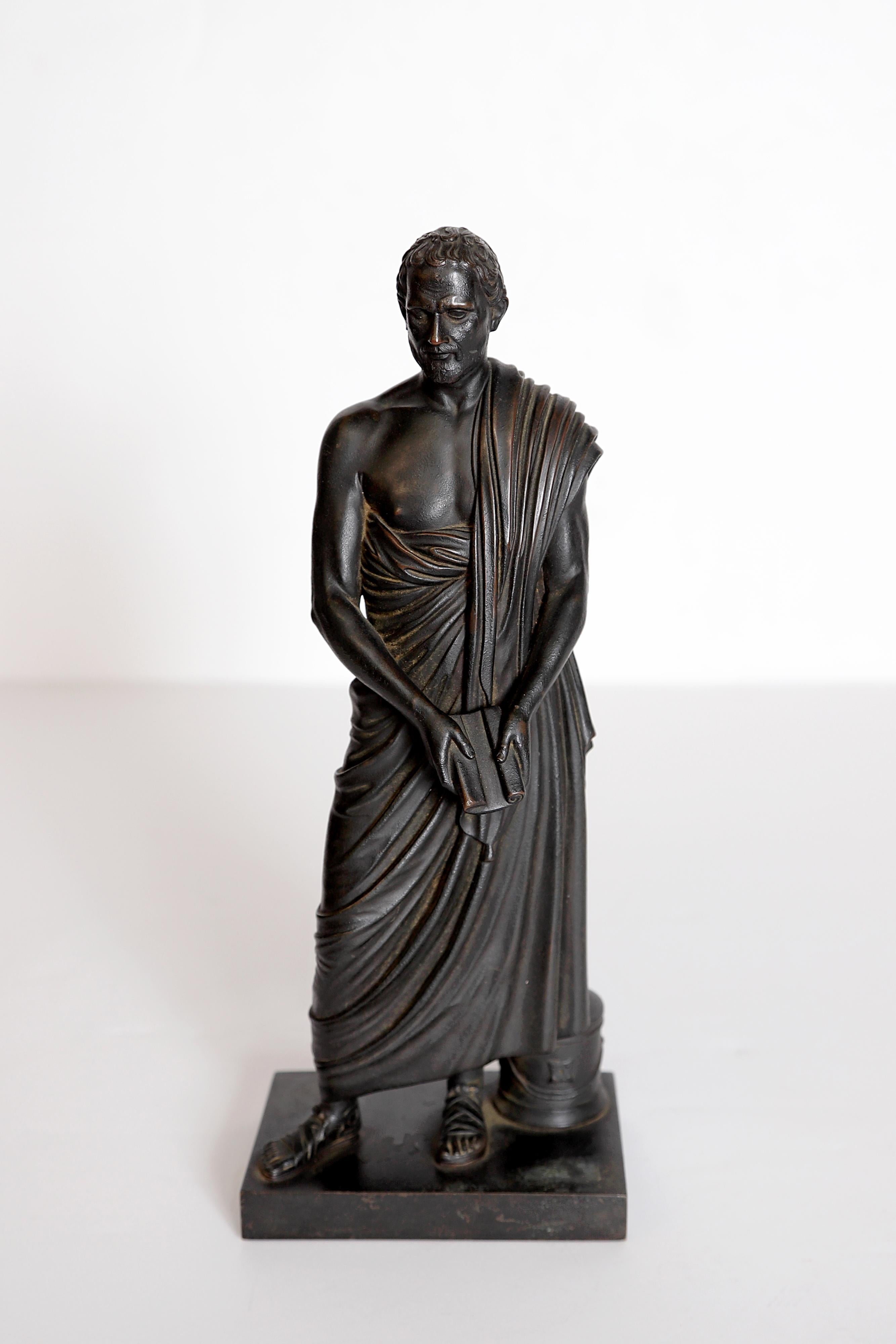 italien Sculpture en bronze patiné Grand Tour Souviner de Sophocles « Tragédien grec » en vente