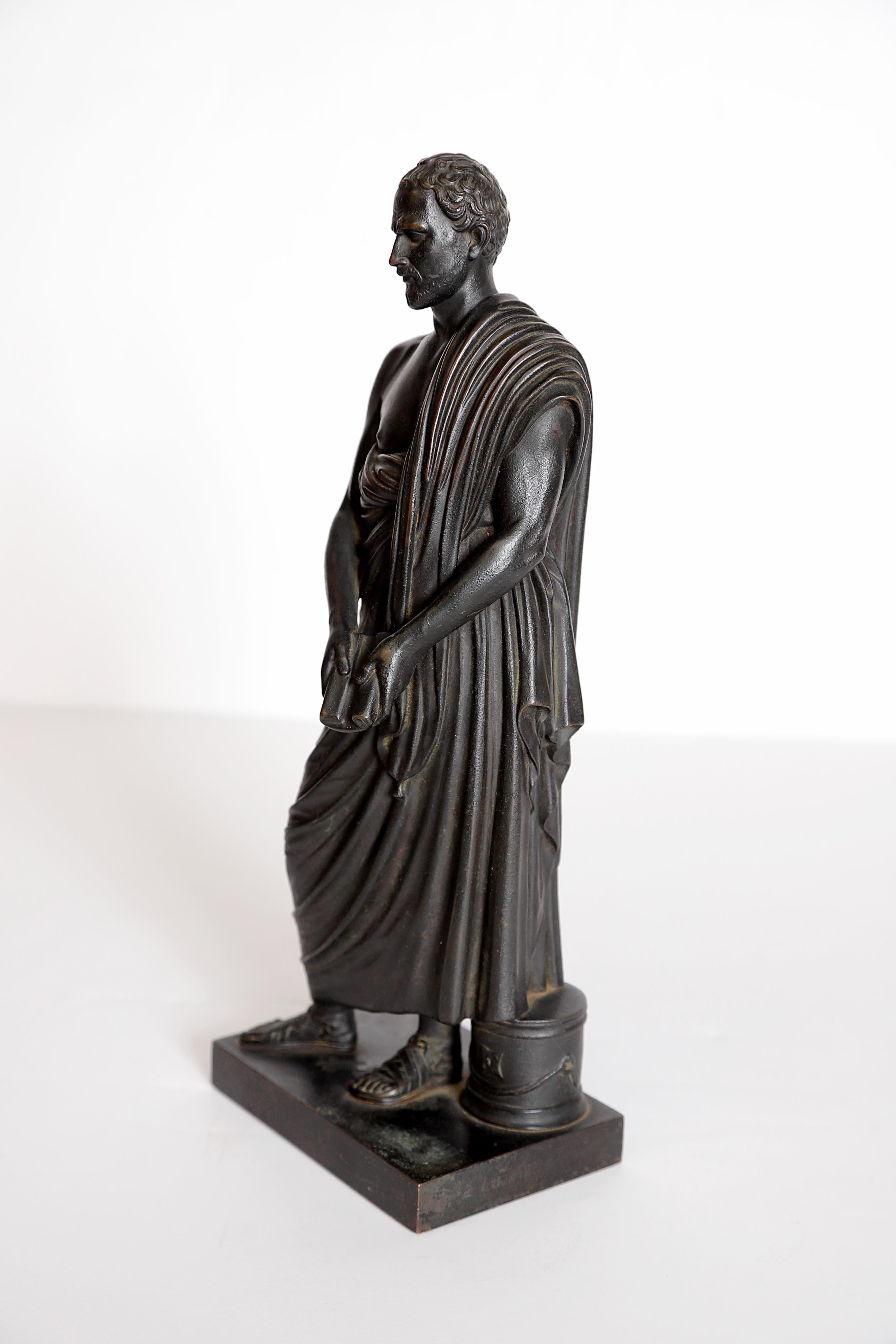 Grand Tour Souviner / Patinated Bronze Sculpture of Sophocles 'Greek Tragedian' In Good Condition For Sale In Dallas, TX