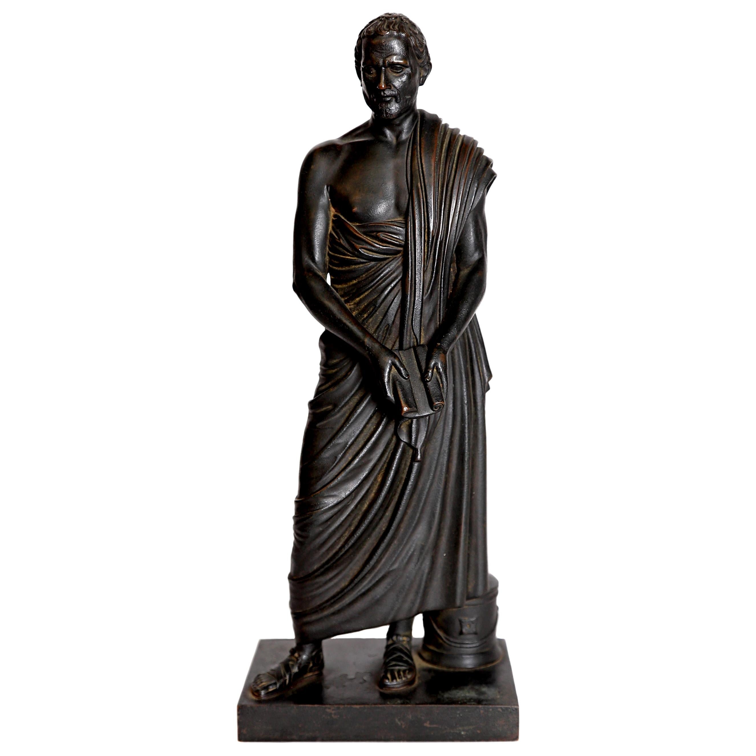 Grand Tour Souviner / Patinated Bronze Sculpture of Sophocles 'Greek Tragedian' For Sale