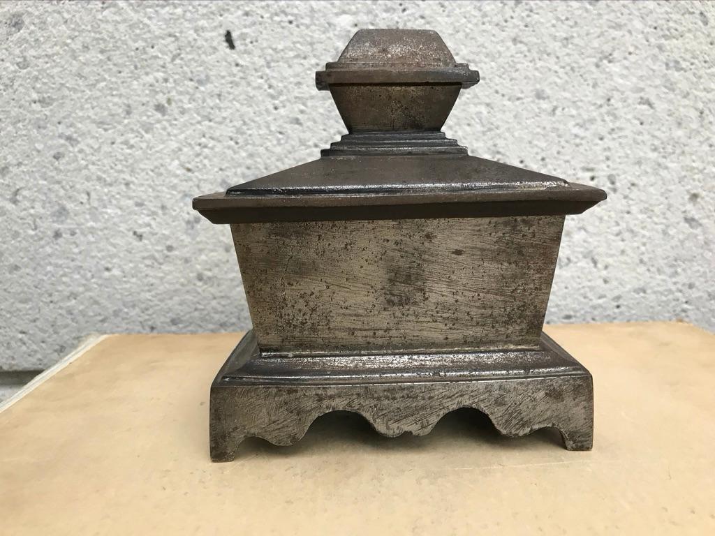 Rare 19th century Italian Grand Tour steel sarcophagus form box, circa 1880. Nice form, handsome desk-top accessory, great addition to any box collection. It is unusual to find this form in steel.
5.5 inches high.