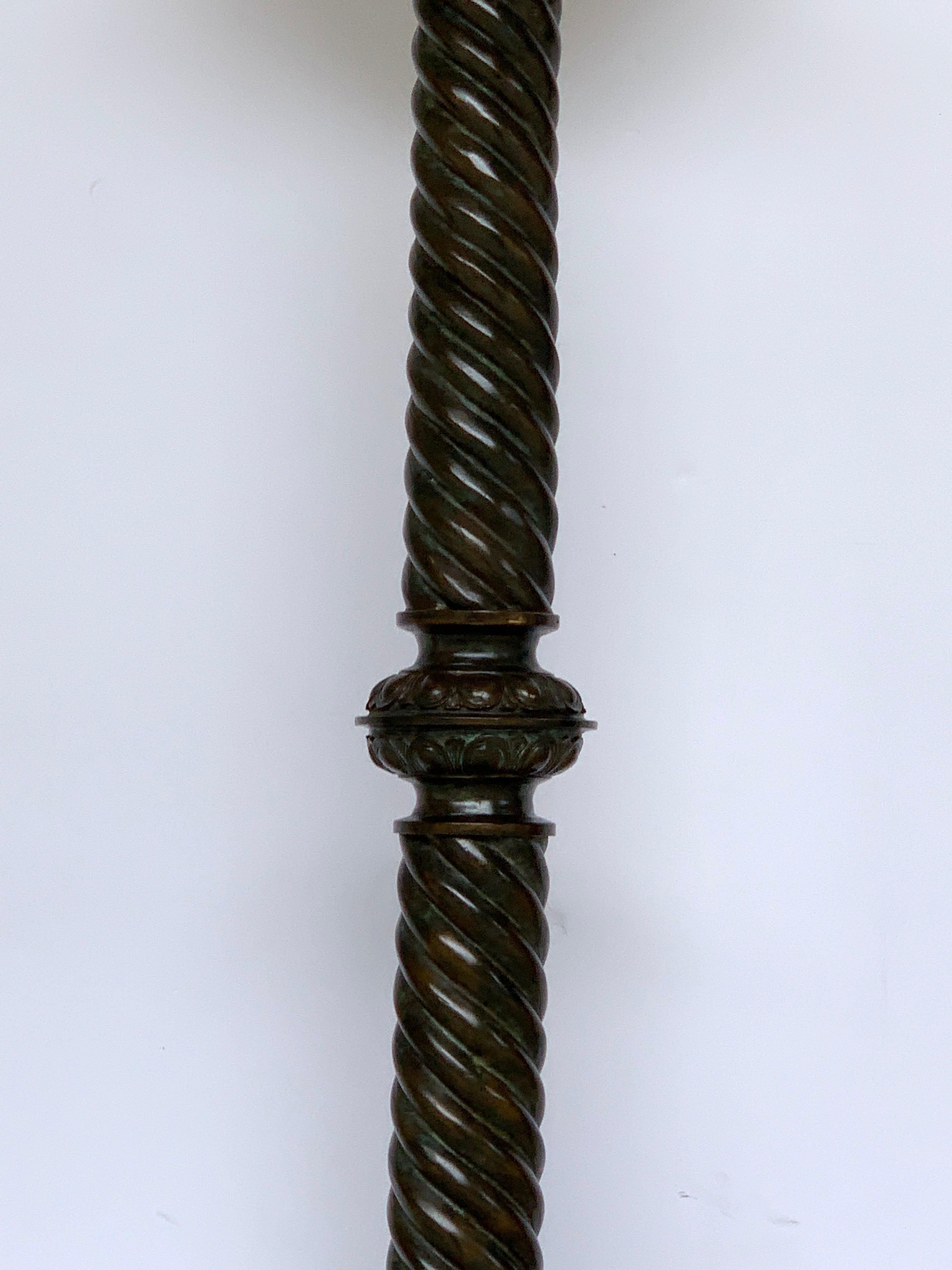 Grand Tour Style Bronze and Marble Column Floor Lamp, after the Roman Model In Good Condition For Sale In West Palm Beach, FL