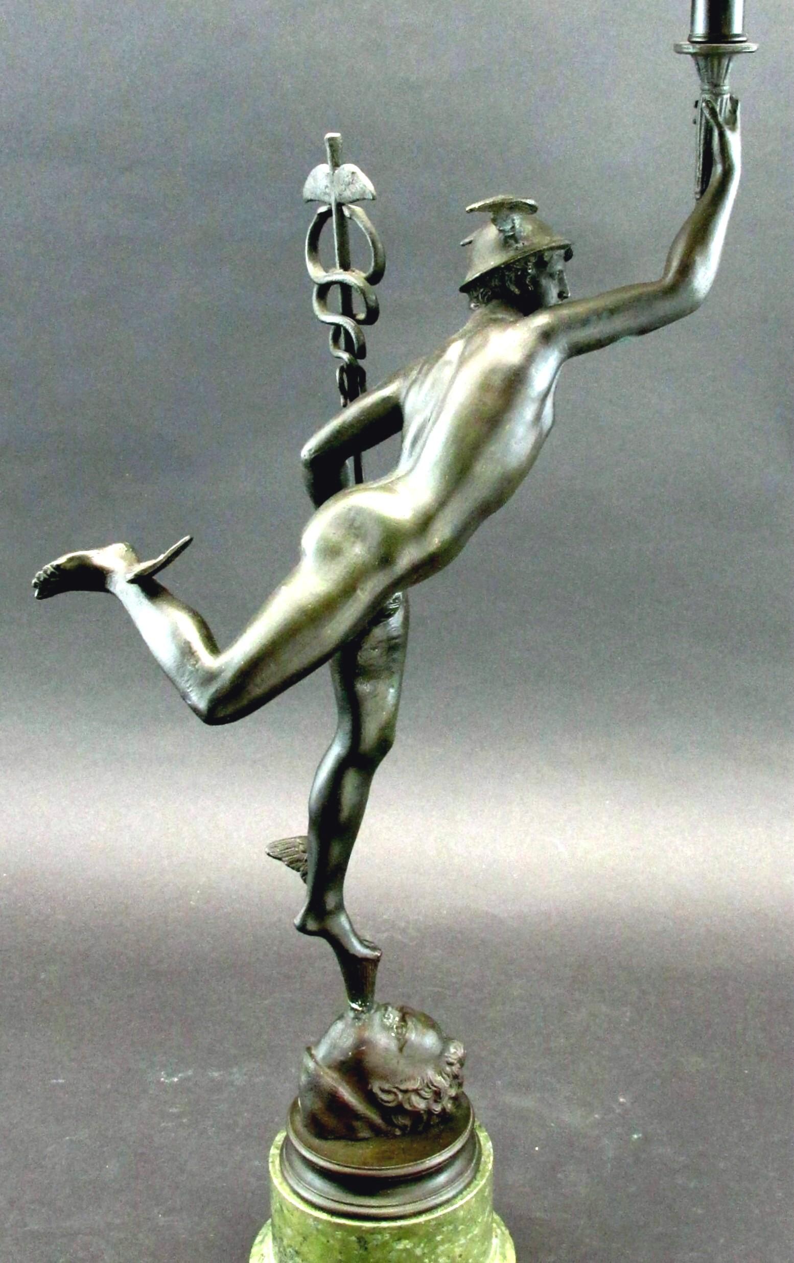 Cast A Fine Grand Tour Style Bronze of Mercury Mounted as a Table Lamp, Circa 1900 For Sale