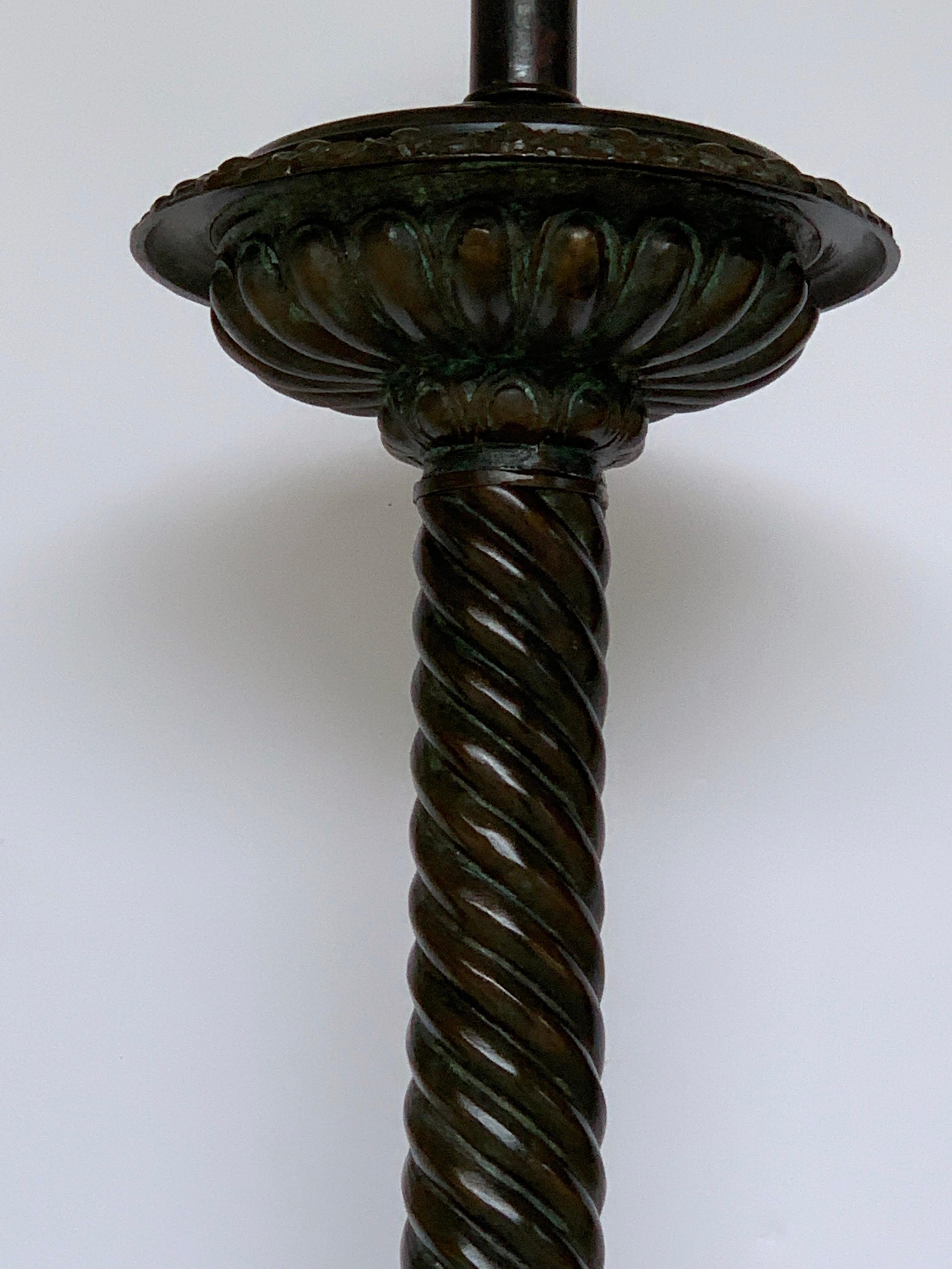 Patinated Grand Tour Style Bronze and Marble Column Floor Lamp, after the Roman Model For Sale