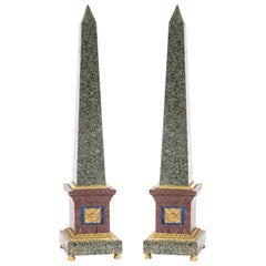 Antique Grand Tour Style Bronze Mounted Hard Stone Obelisks