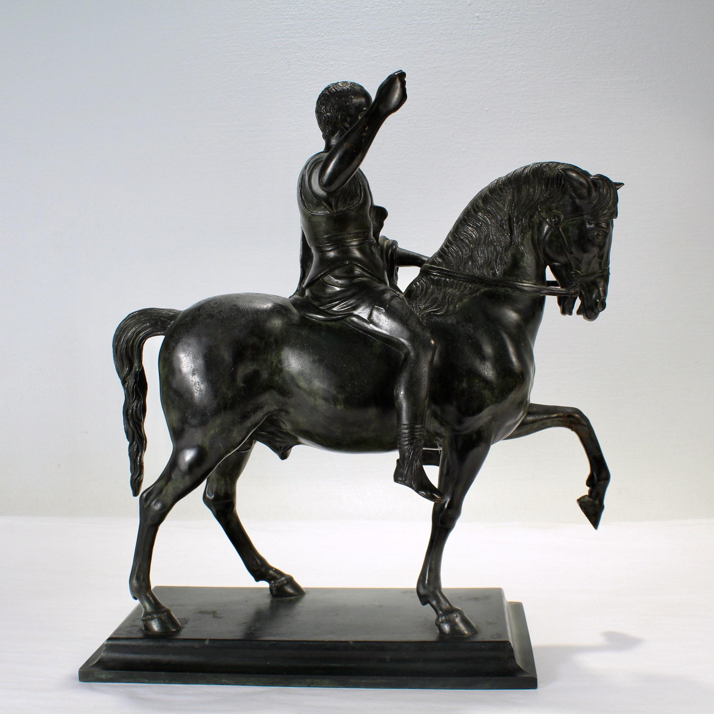 Patinated Grand Tour Style Bronze Sculpture of Caesar or Marcus Aurelius on Horseback