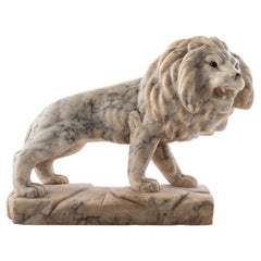 Grand Tour Style Carved Marble Lion Sculpture