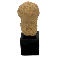 Grand Tour Style Cast & Polychromed Stone Head of Bearded God
