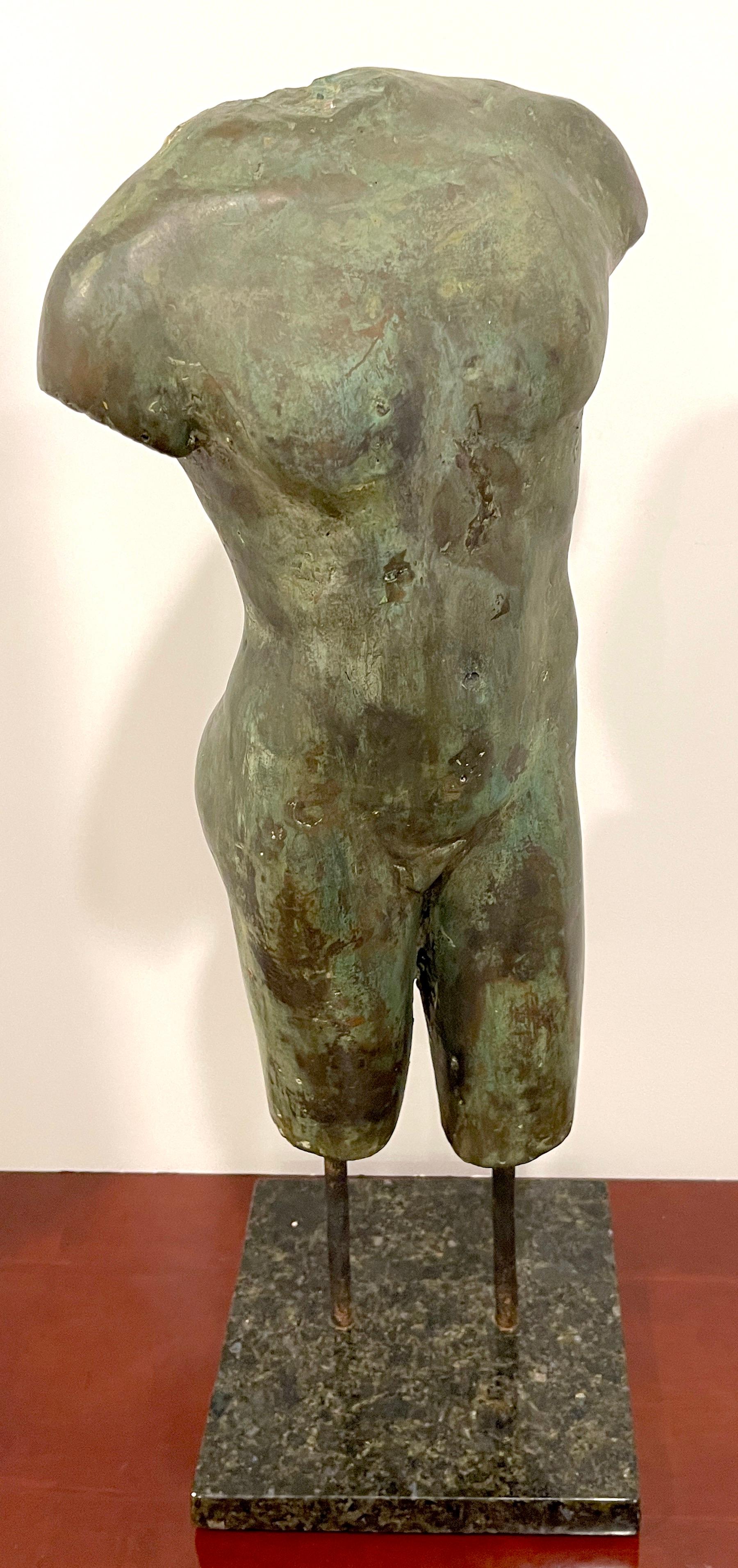 European Grand Tour Style Greco-Roman Bronze Male Nude Torso Fragment, Museum Mounted 