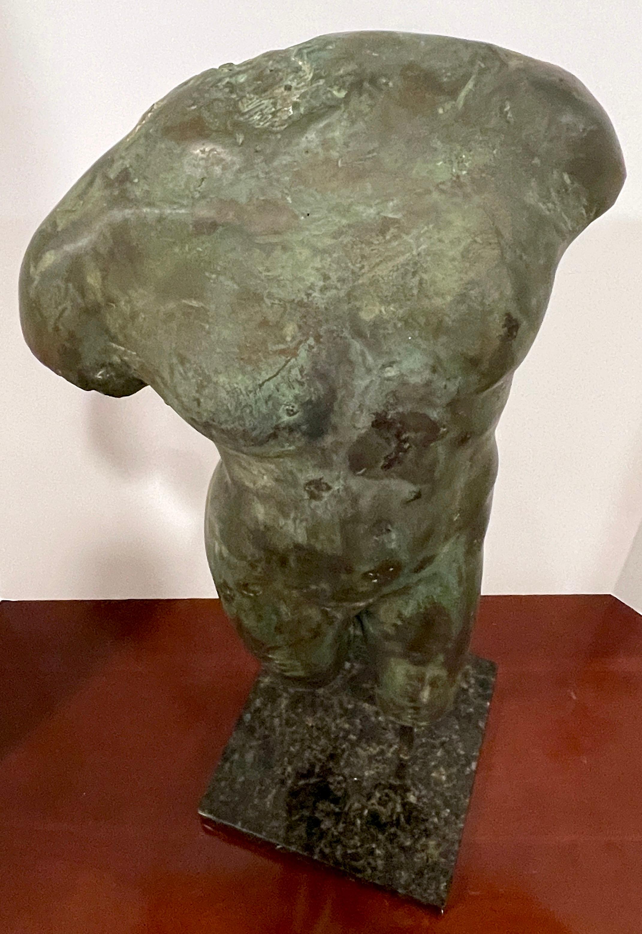 20th Century Grand Tour Style Greco-Roman Bronze Male Nude Torso Fragment, Museum Mounted 
