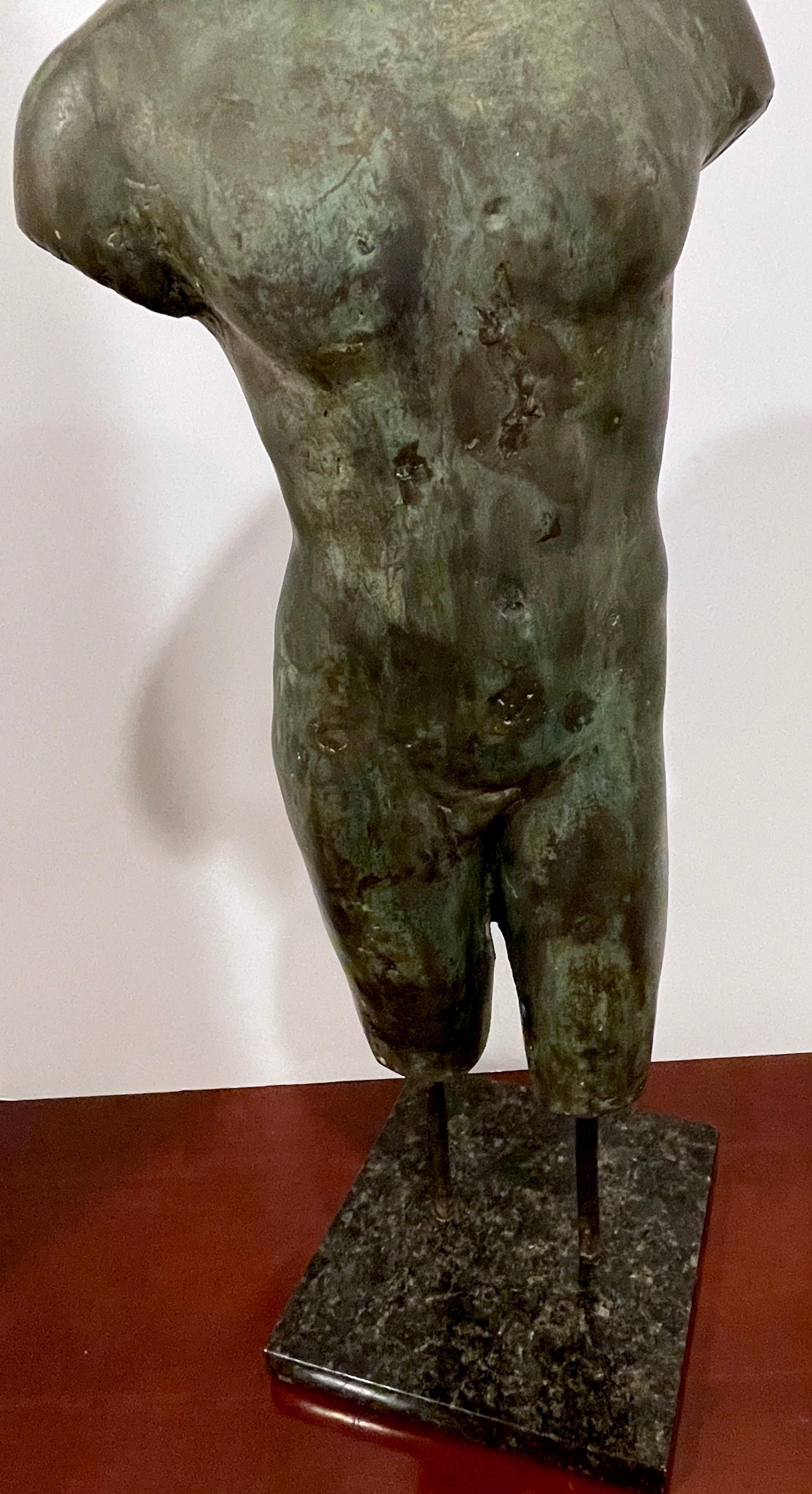 Grand Tour Style Greco-Roman Bronze Male Nude Torso Fragment, Museum Mounted  1