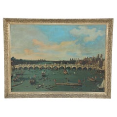 Grand Tour Style MidCentury Italian Venetian Oil Painting of a Canal Scene 