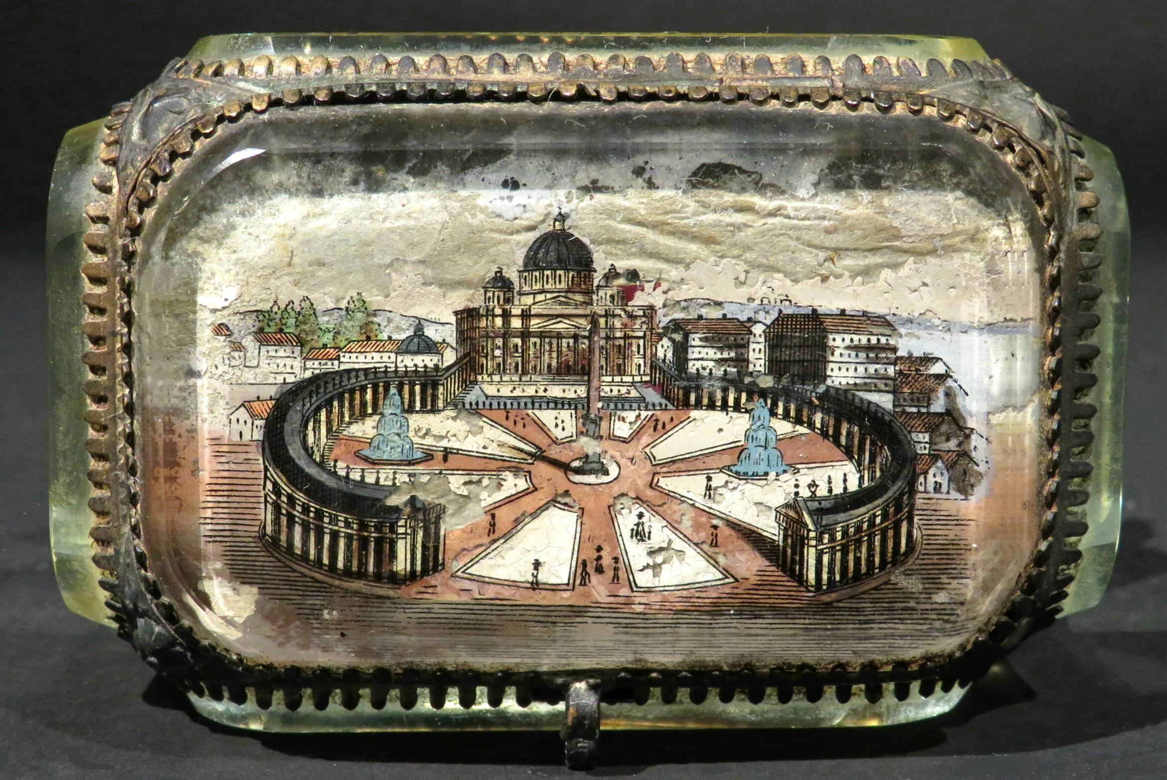 Italian Grand Tour Style Ormolu and Glass Panelled Trinket Box, Italy, Circa 1880