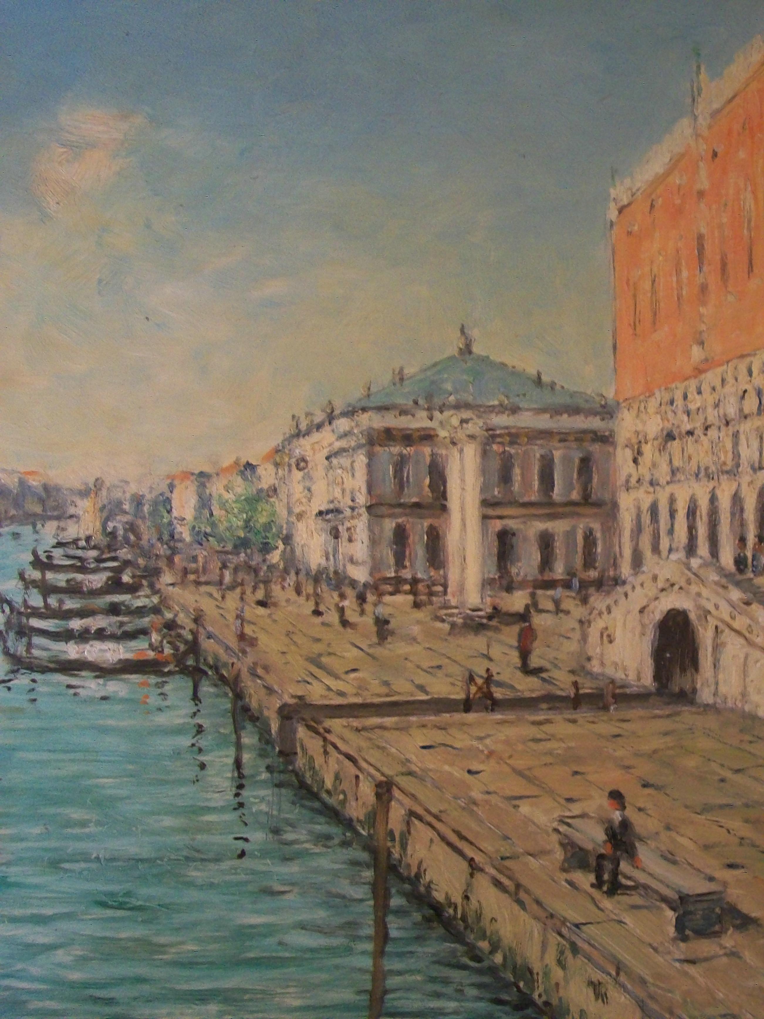 Hand-Painted Grand Tour Style Venetian Canal Oil Painting - Signed - Italy - Circa 1950's For Sale