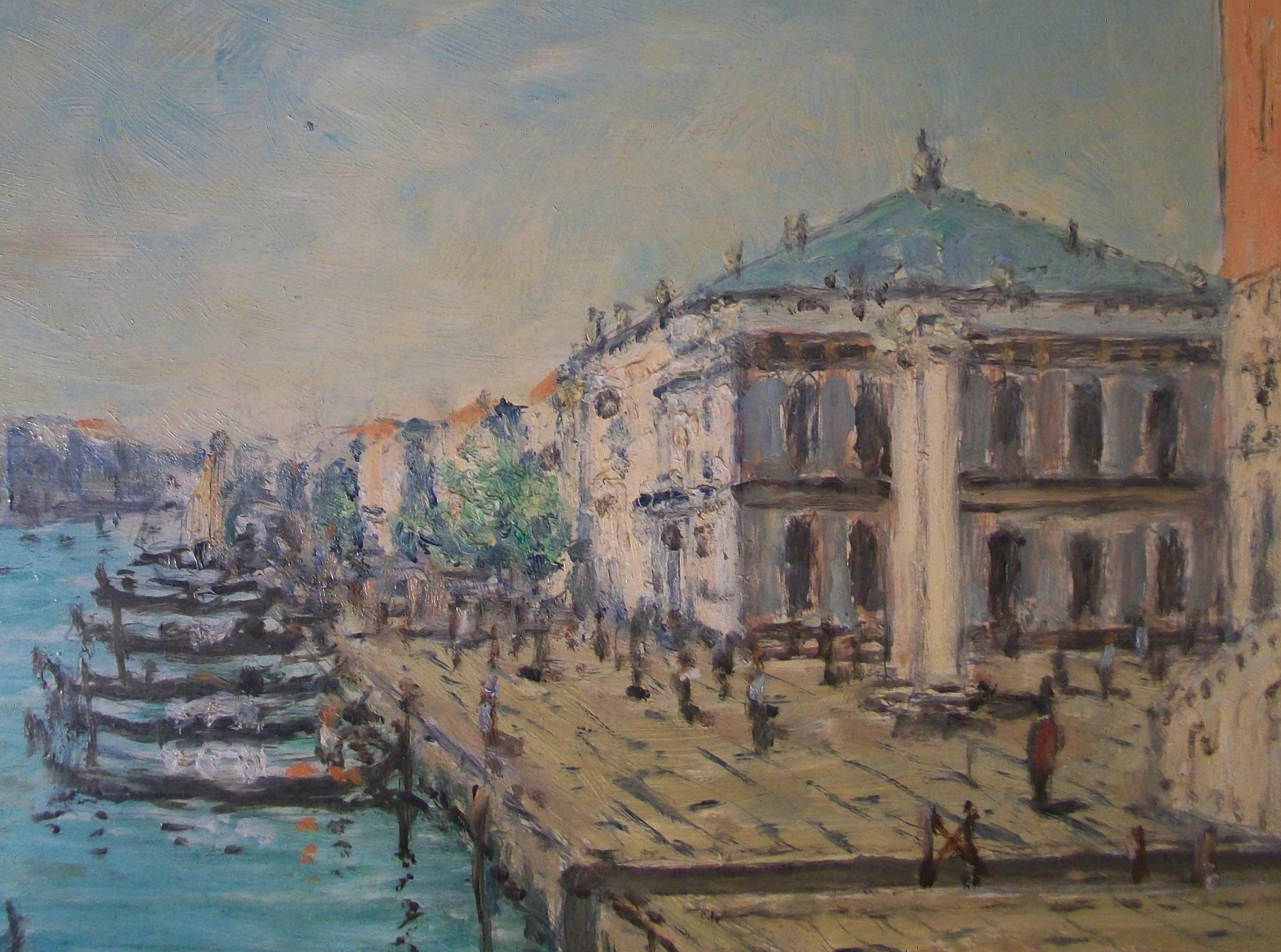 Grand Tour Style Venetian Canal Oil Painting - Signed - Italy - Circa 1950's In Good Condition For Sale In Chatham, ON