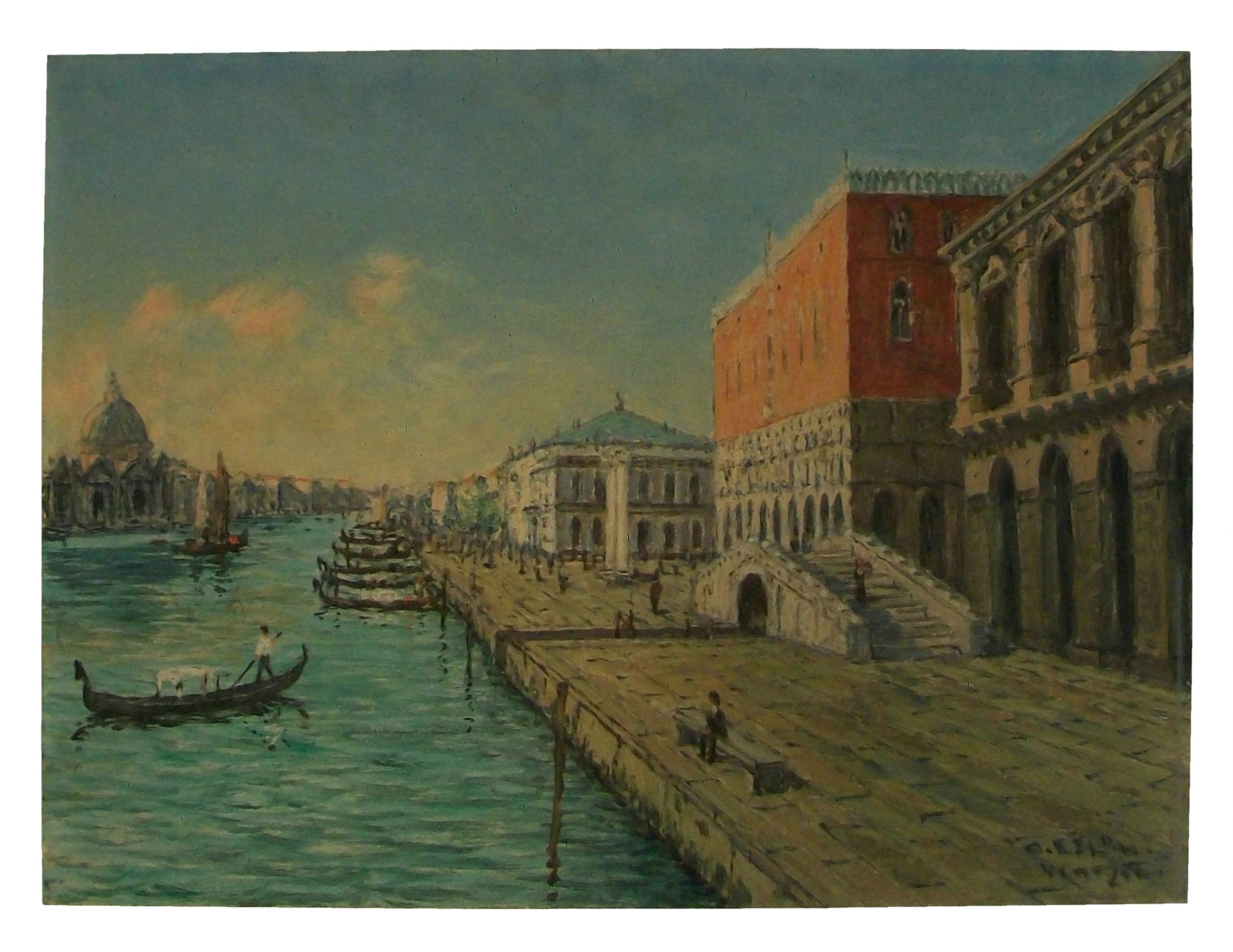 Masonite Grand Tour Style Venetian Canal Oil Painting - Signed - Italy - Circa 1950's For Sale