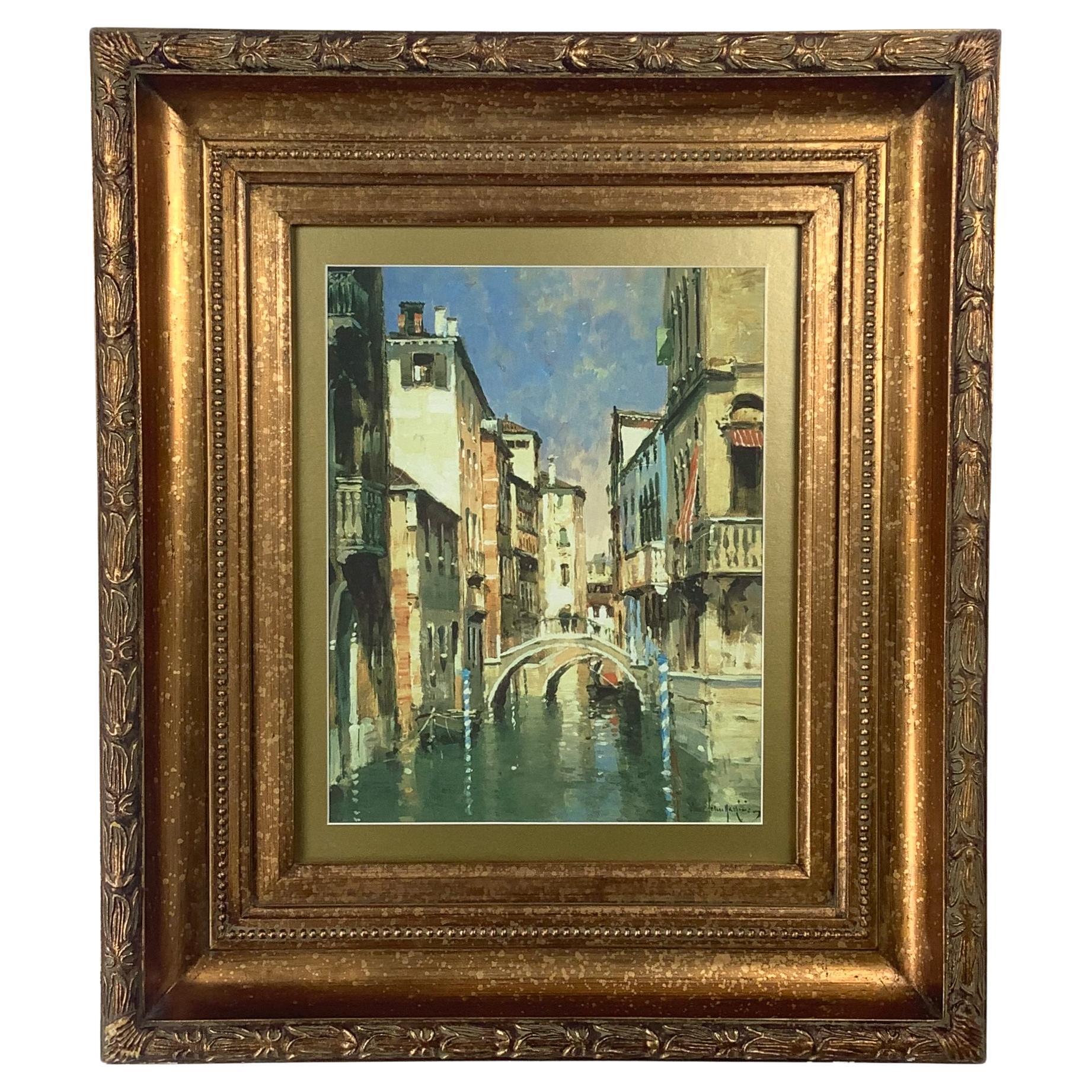Grand Tour Style Venetian Canal Scene in Ornate Gilt Wood Frame