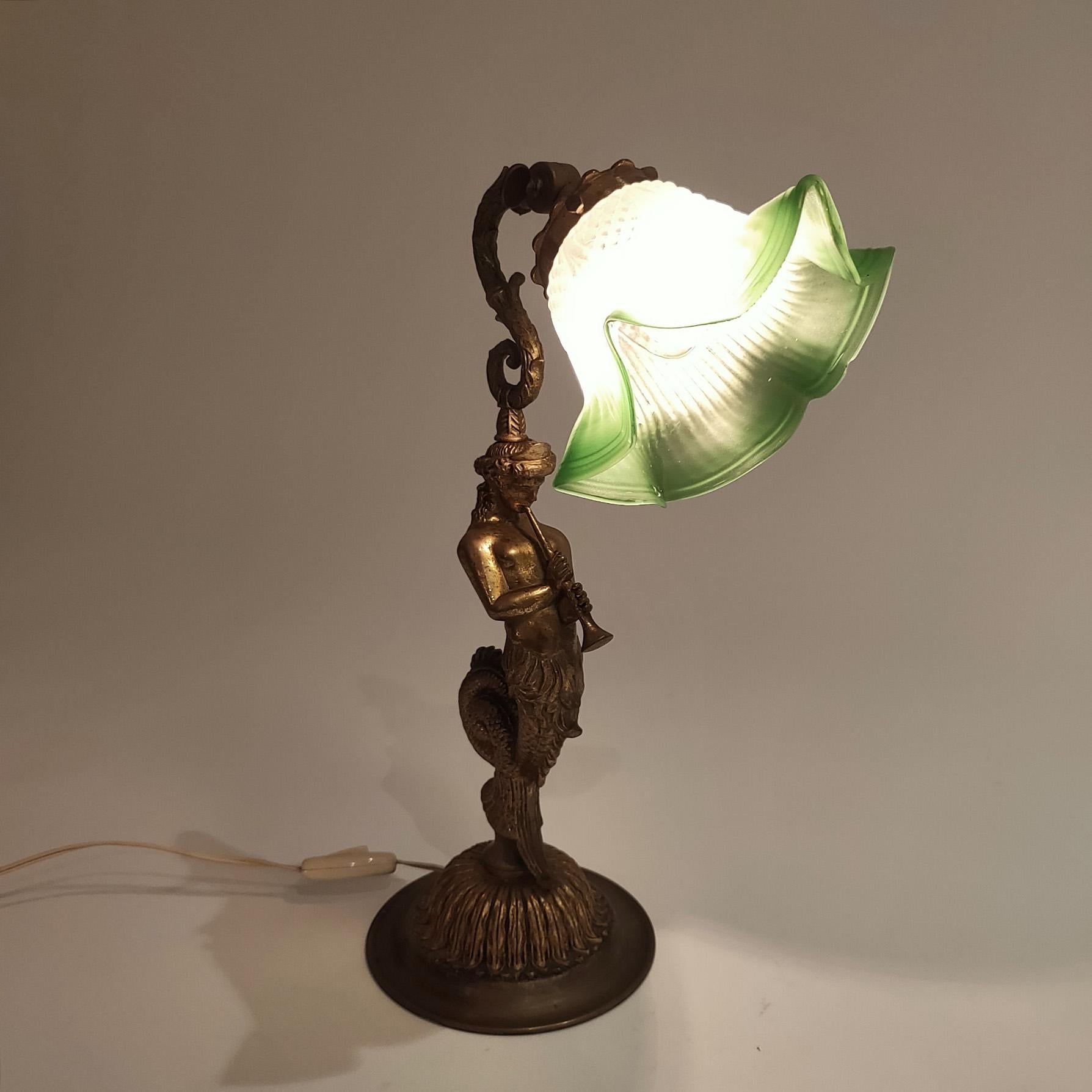 Grand Tour table lamp in French Empire style depicting the King Cecrops, 1920s For Sale 4