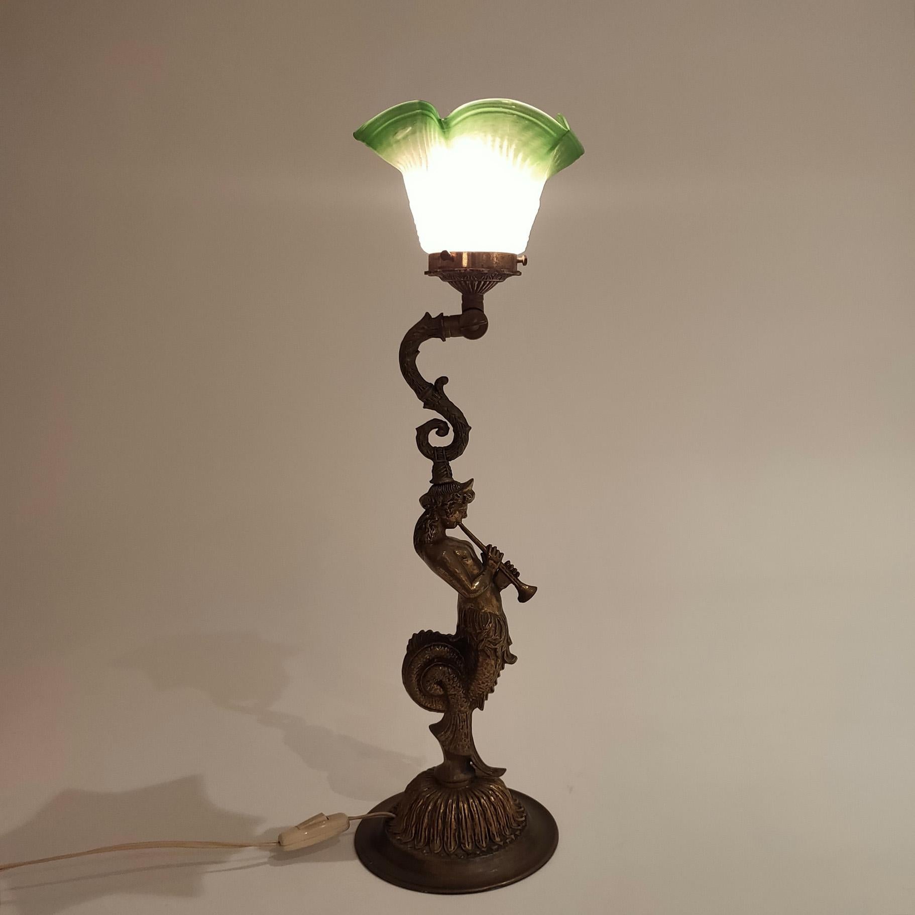 Grand Tour table lamp in French Empire style depicting the King Cecrops, 1920s For Sale 5