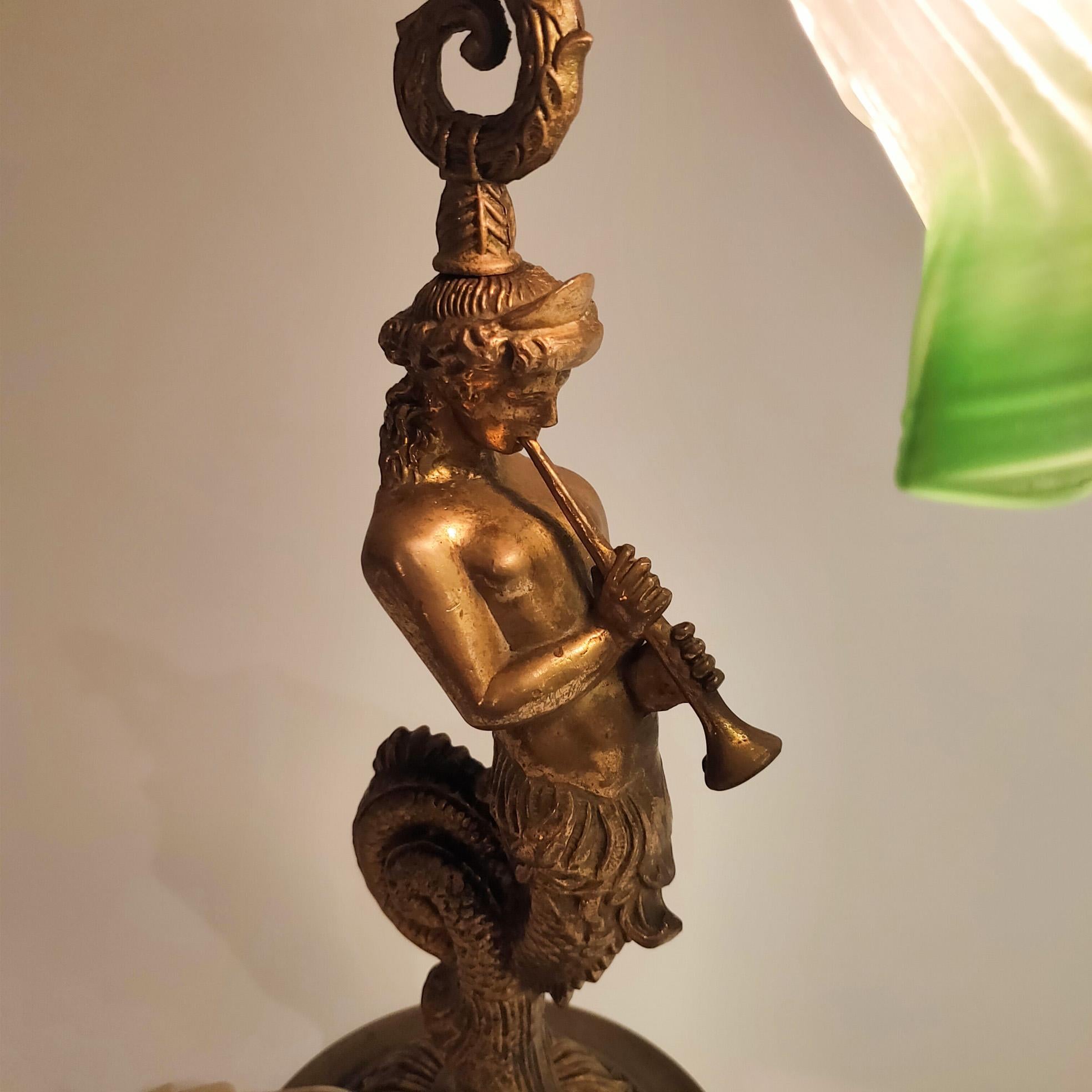 Grand Tour table lamp in French Empire style depicting the King Cecrops, 1920s For Sale 6