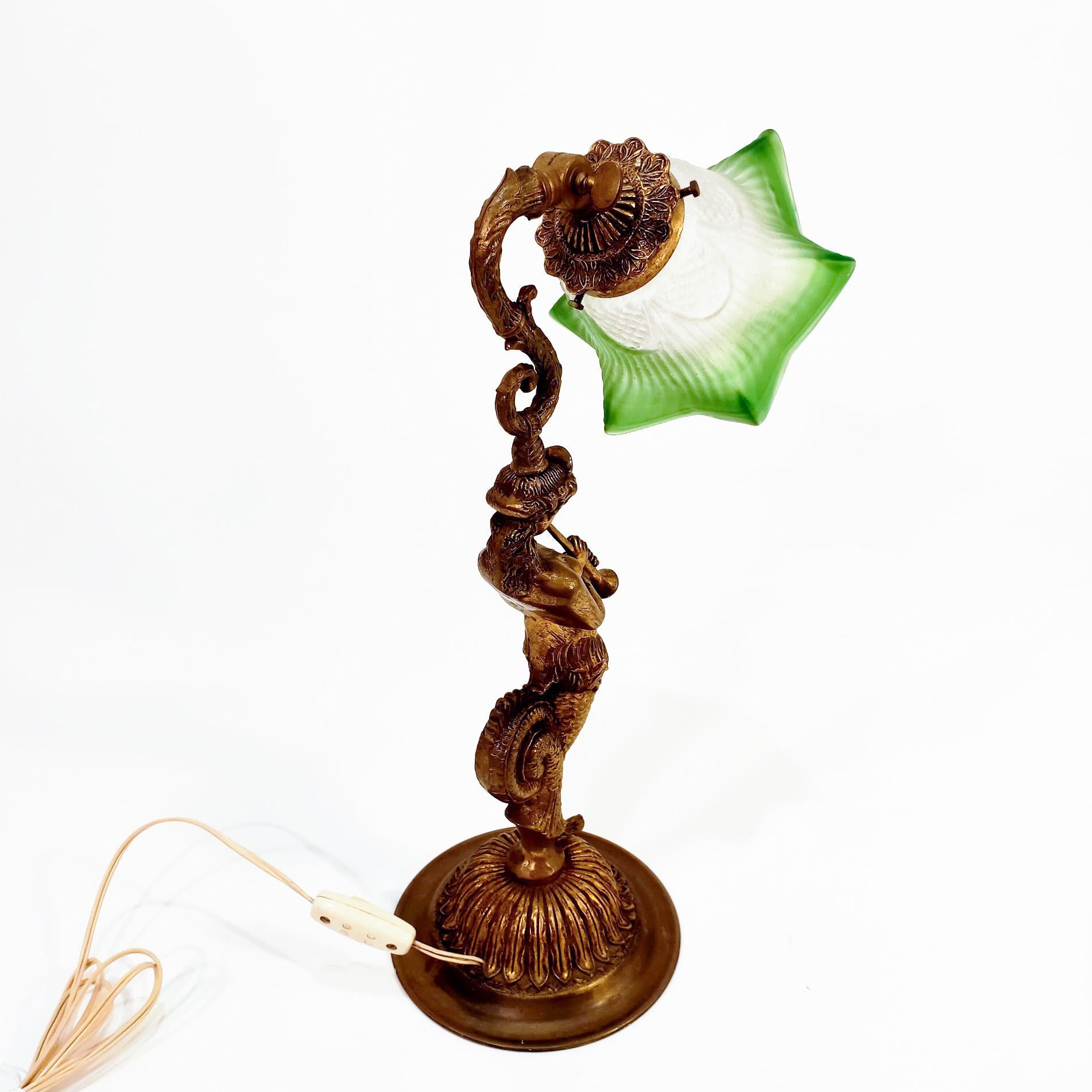Brass Grand Tour table lamp in French Empire style depicting the King Cecrops, 1920s For Sale