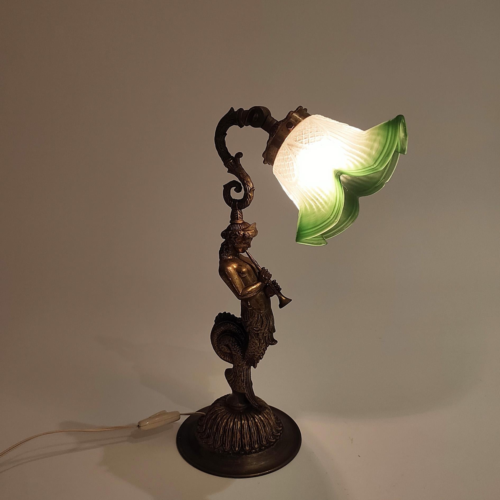 Grand Tour table lamp in French Empire style depicting the King Cecrops, 1920s For Sale 3