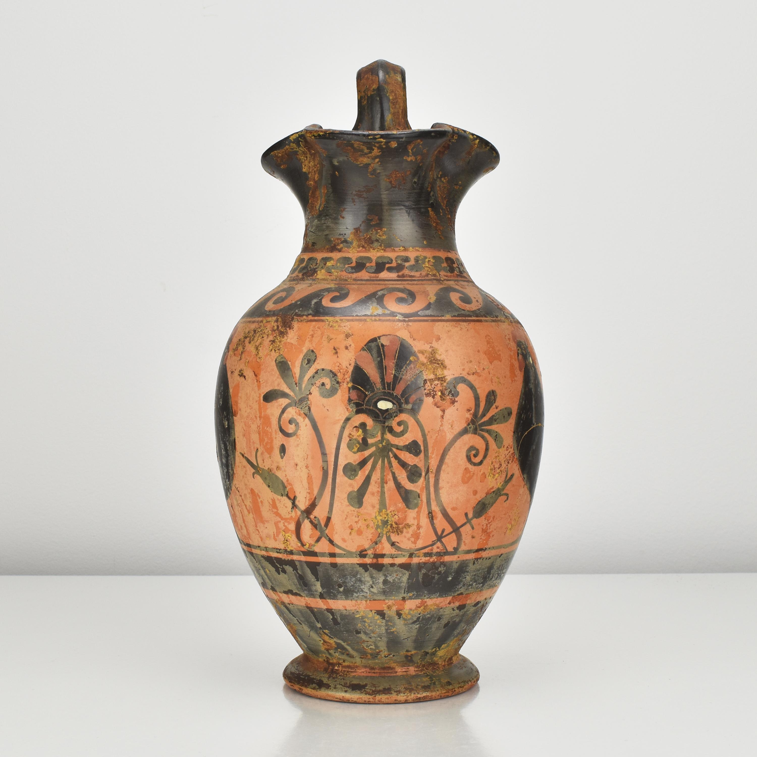Hand-Crafted Grand Tour Terracotta Souvenir Oinochoe Wine Jug Ewer 19thc Ancient Greek Style