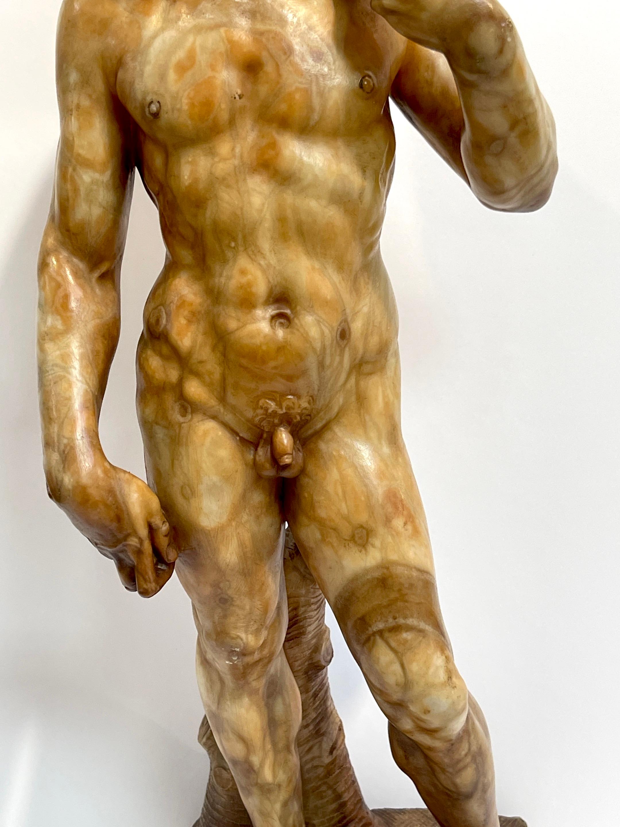 Hand-Carved Grand Tour Tortoiseshell Quartz/Mable Sculpture of Michelangelo's David For Sale