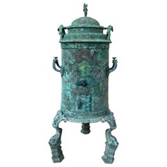 Antique Grand Tour Verdigris Roman Bronze and Copper Stove after the Pompeii Original