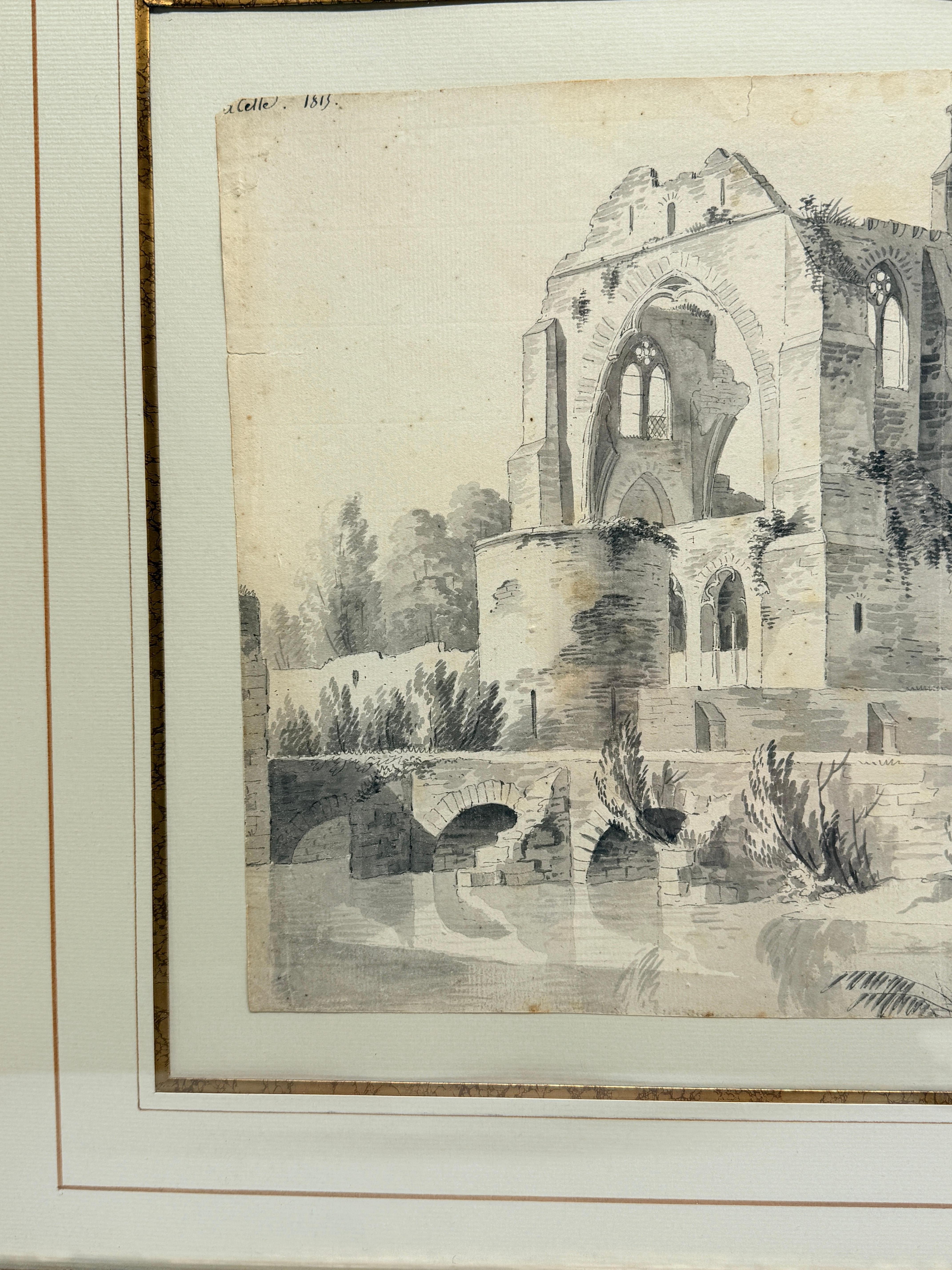 Aquarelle du Grand Tour représentant des ruines gothiques, attribuée à Charles-Joseph C.C. 1813 Bon état - En vente à Atlanta, GA