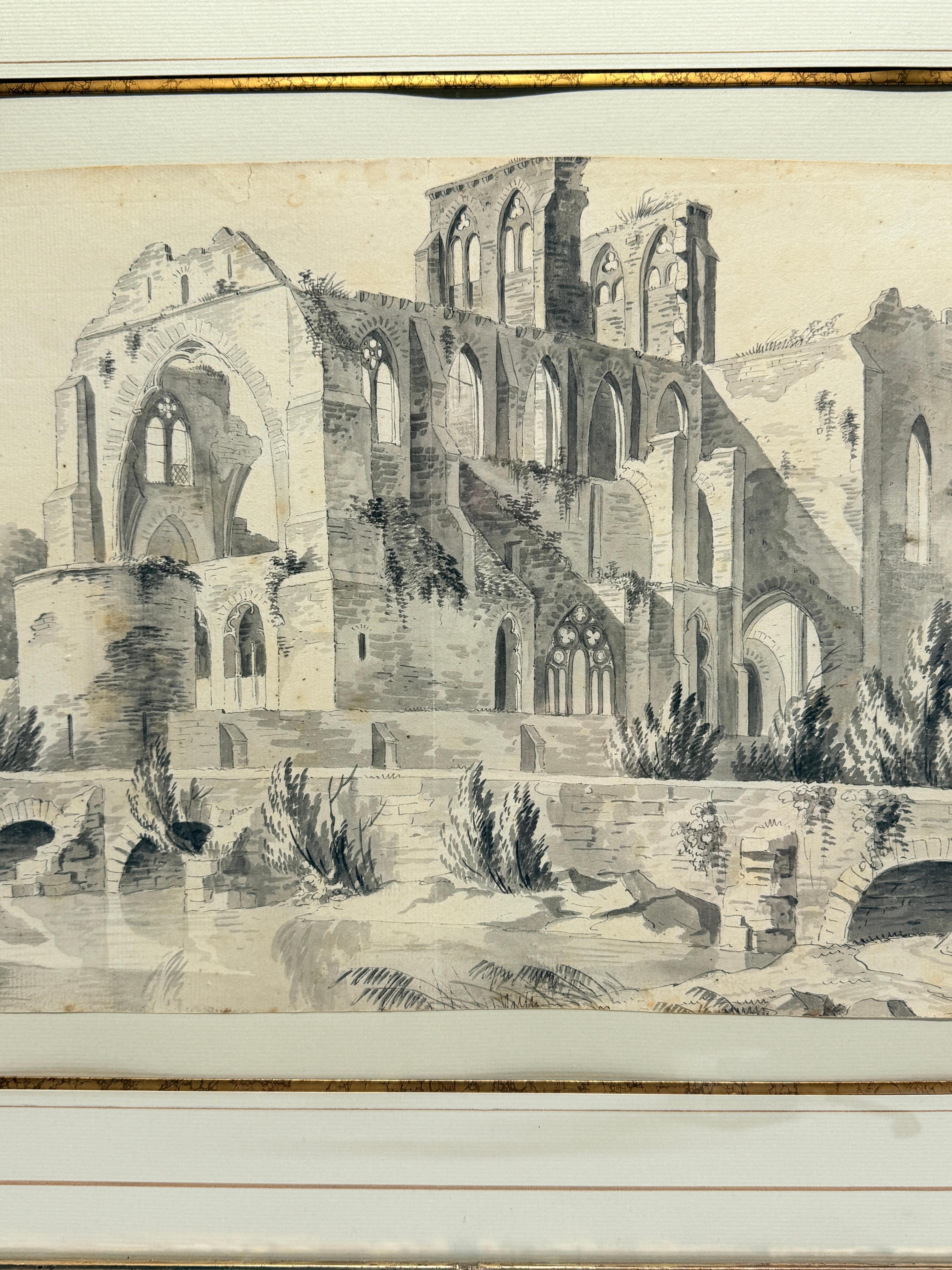 XIXe siècle Aquarelle du Grand Tour représentant des ruines gothiques, attribuée à Charles-Joseph C.C. 1813 en vente