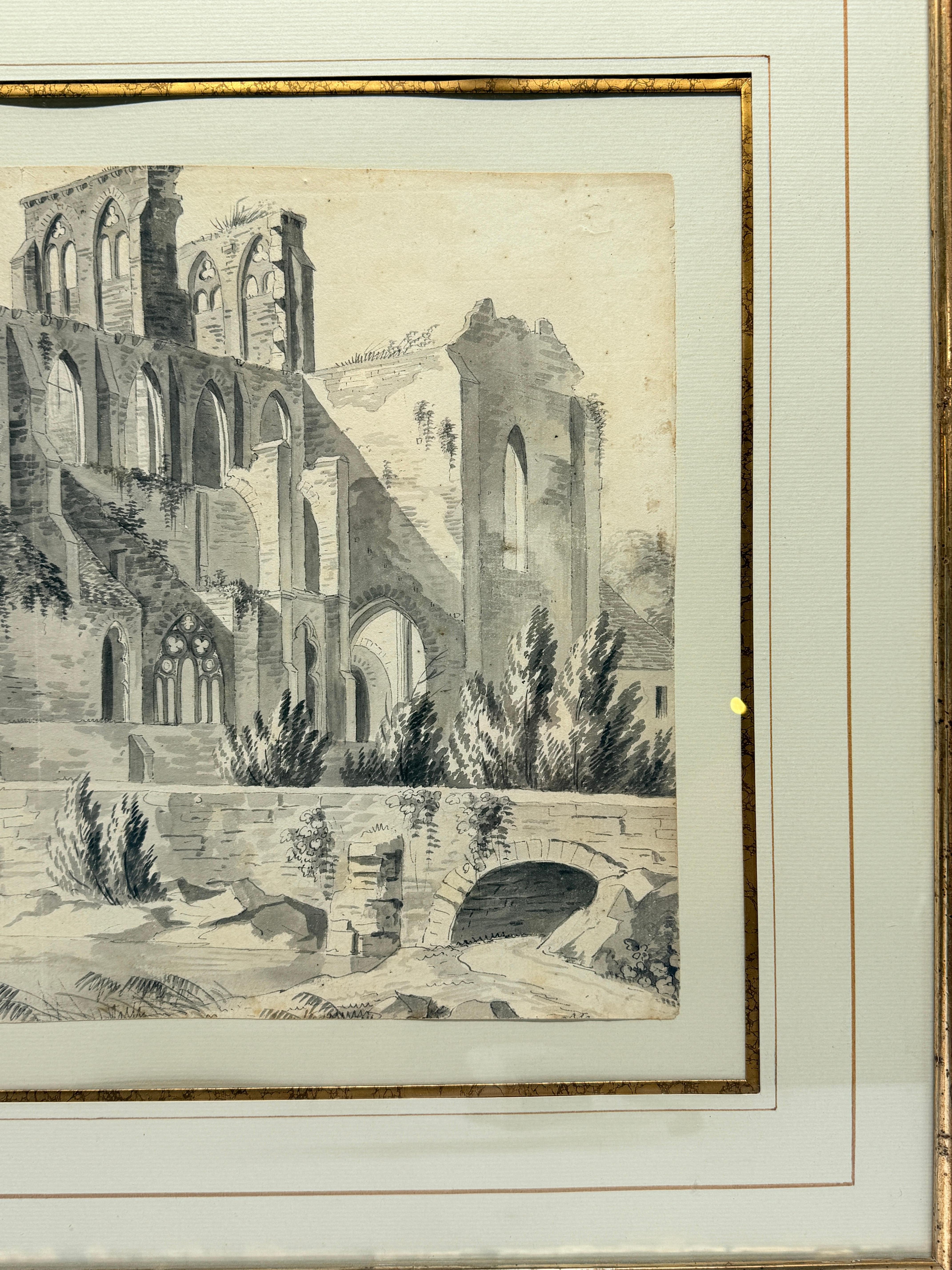 Bois doré Aquarelle du Grand Tour représentant des ruines gothiques, attribuée à Charles-Joseph C.C. 1813 en vente