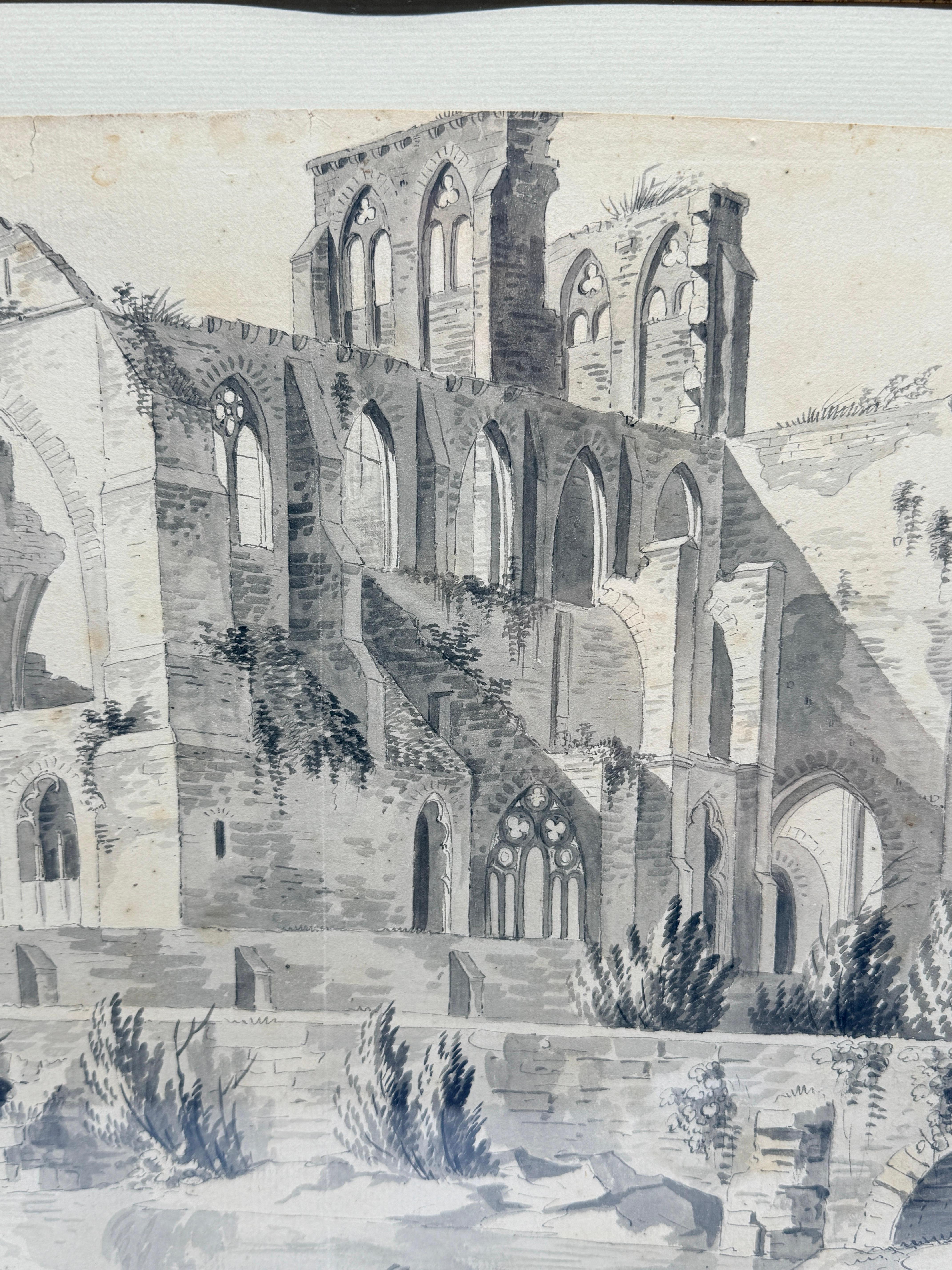 Aquarelle du Grand Tour représentant des ruines gothiques, attribuée à Charles-Joseph C.C. 1813 en vente 3
