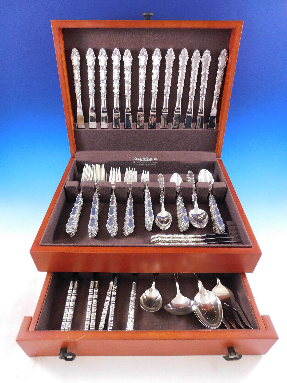 
Scarce Grand Trianon by International circa 1975 sterling silver Flatware set, 90 pieces. This set includes:

12 Knives, 9 1/8