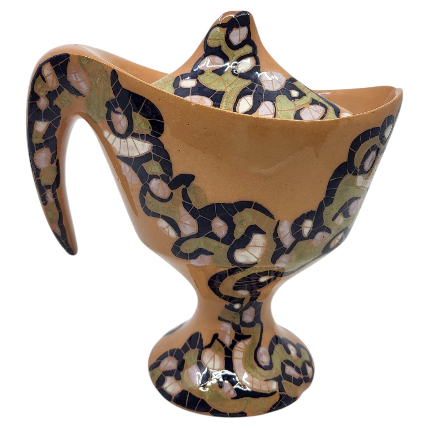 Asymmetrical Covered Vase by Gabrielle Mackiewicz, France, Circa 1960 For Sale