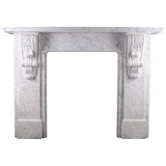 Grand Victorian Carved Corbel Fireplace in Italian Carrara Marble