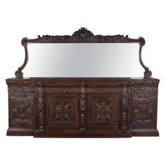 Antique Grand Victorian Carved Oak Mirrored-Back Sideboard