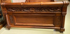 Grand, Victorian Highly Carved Walnut Queen Size Bed with Canopy
