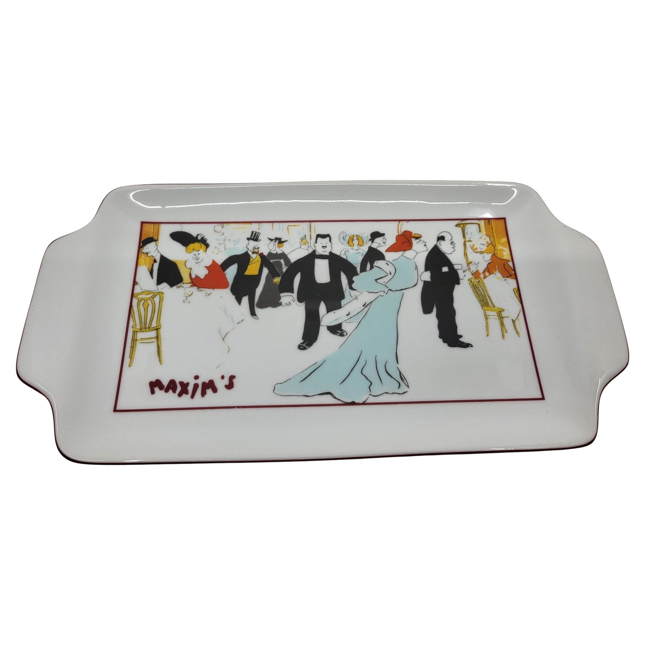 Grand Vide poche "Maxims de Paris" en céramique décor Art Nouveau Francais en vente