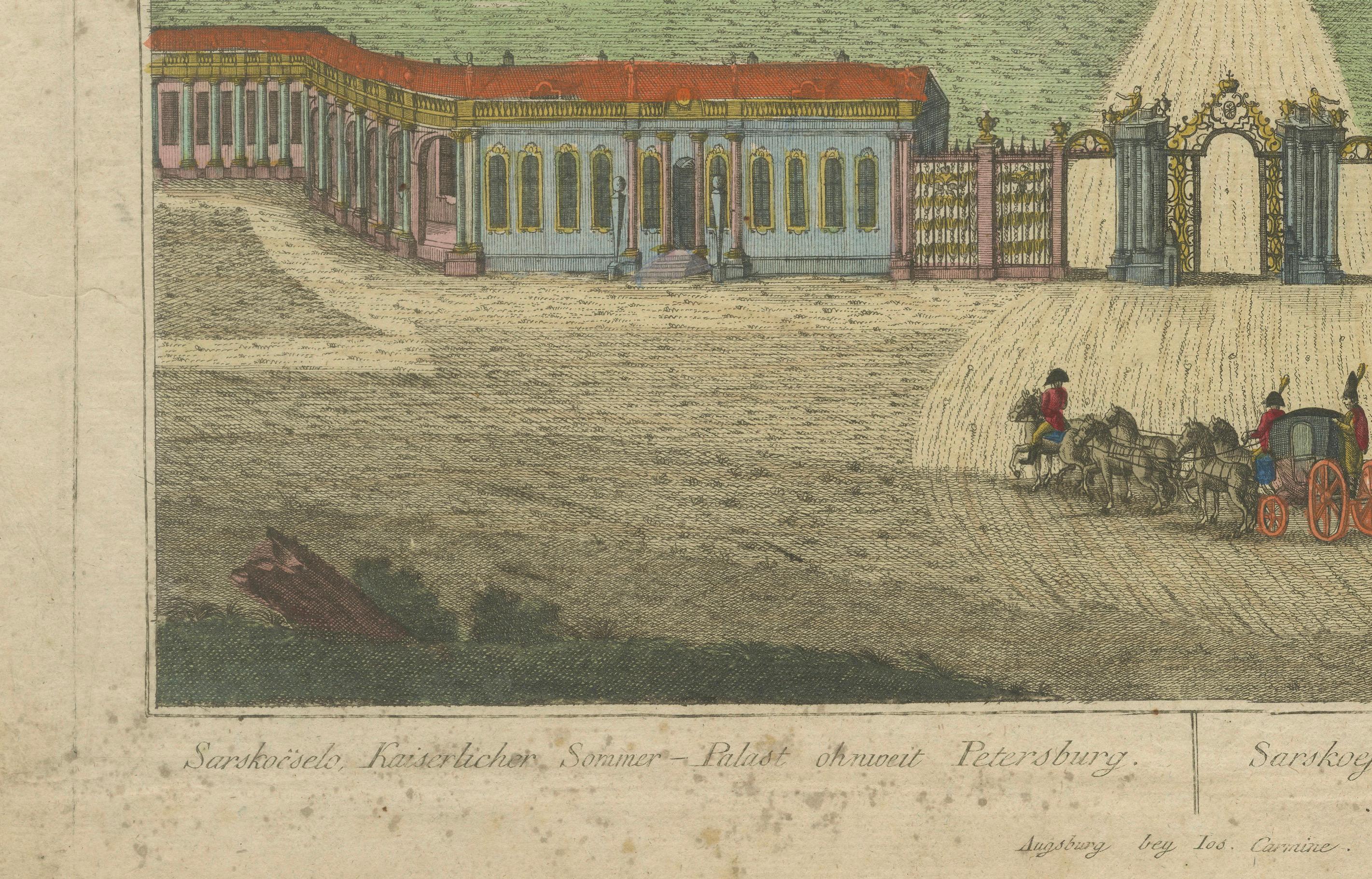 Grand View of Tsarskoye Selo Palace St. Petersburg - Optischer Druck um 1780 im Zustand „Gut“ im Angebot in Langweer, NL
