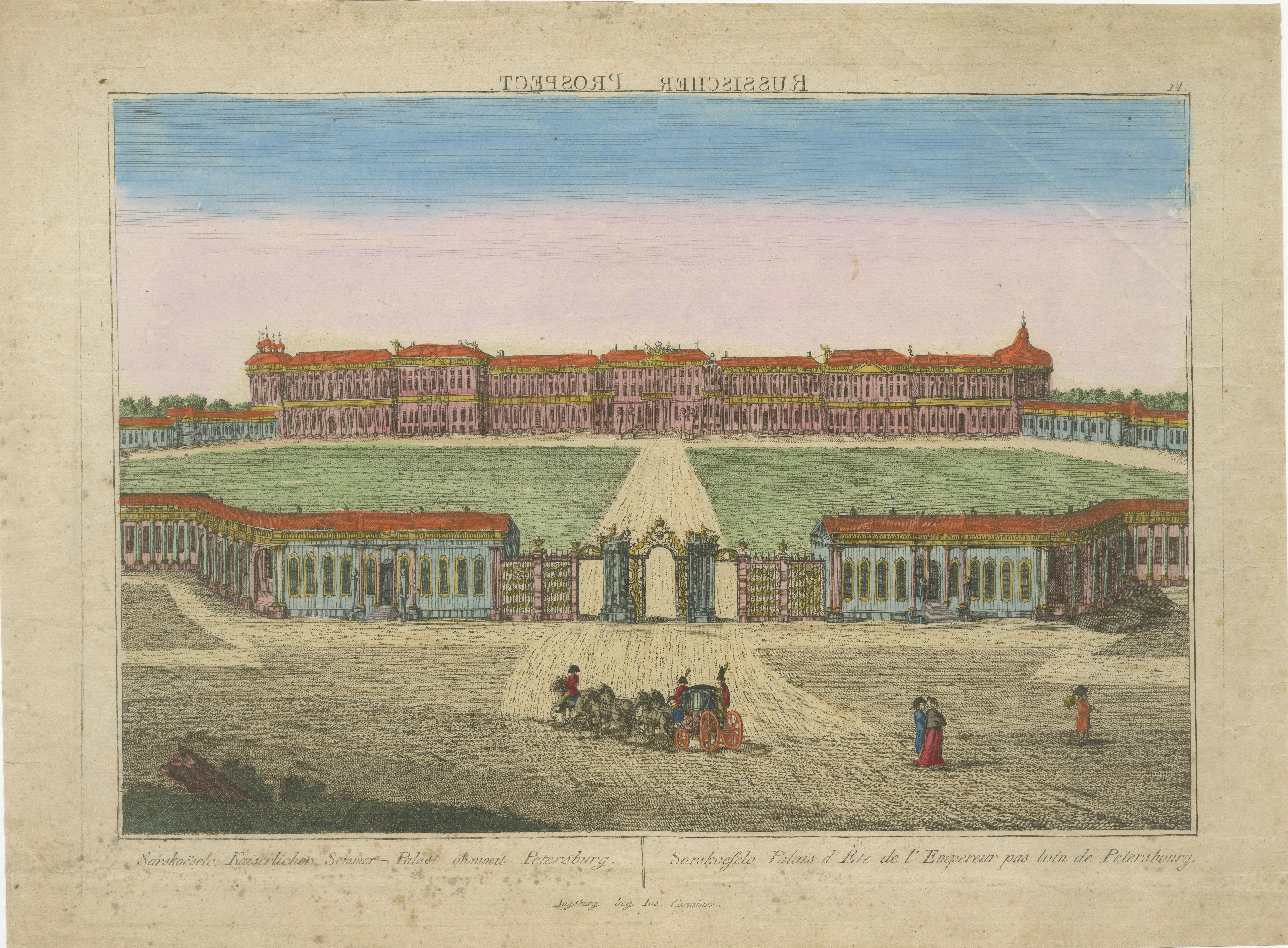 Grand View of Tsarskoye Selo Palace St. Petersburg - Optischer Druck um 1780 im Angebot 2