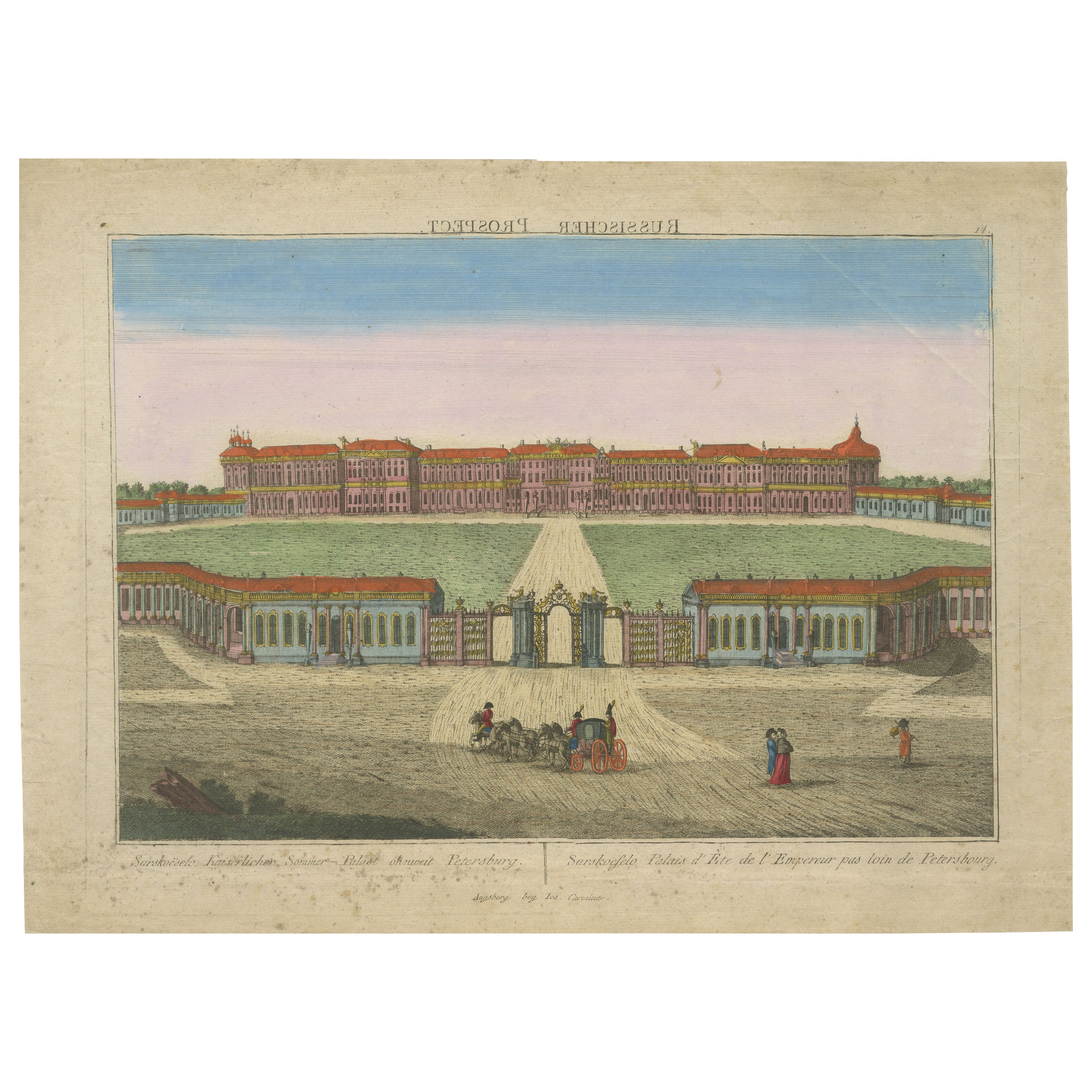 Grand View of Tsarskoye Selo Palace St. Petersburg - Optischer Druck um 1780
