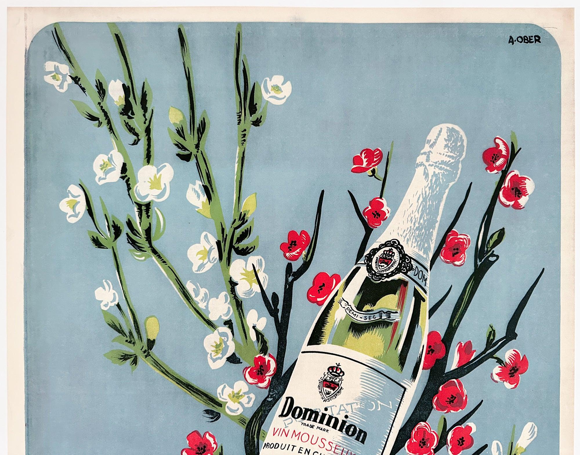 Français Grand Vin Mousseux Dominion Affiche publicitaire française pour l'alcool des années 1950, Obers en vente