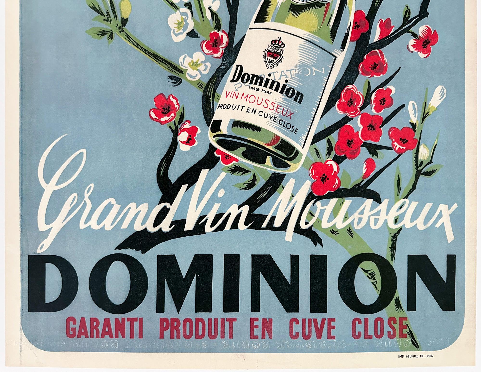 Grand Vin Mousseux Dominion Affiche publicitaire française pour l'alcool des années 1950, Obers Excellent état - En vente à Bath, Somerset