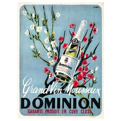 Grand Vin Mousseux Dominion 1950er Jahre Französisch Alkohol Werbung Poster, Ober