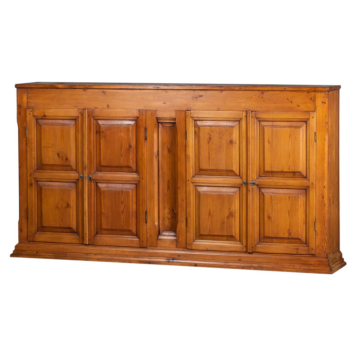 Grand Vintage French Solid Pine Buffet Credenza Cabinet, circa 1930 For Sale