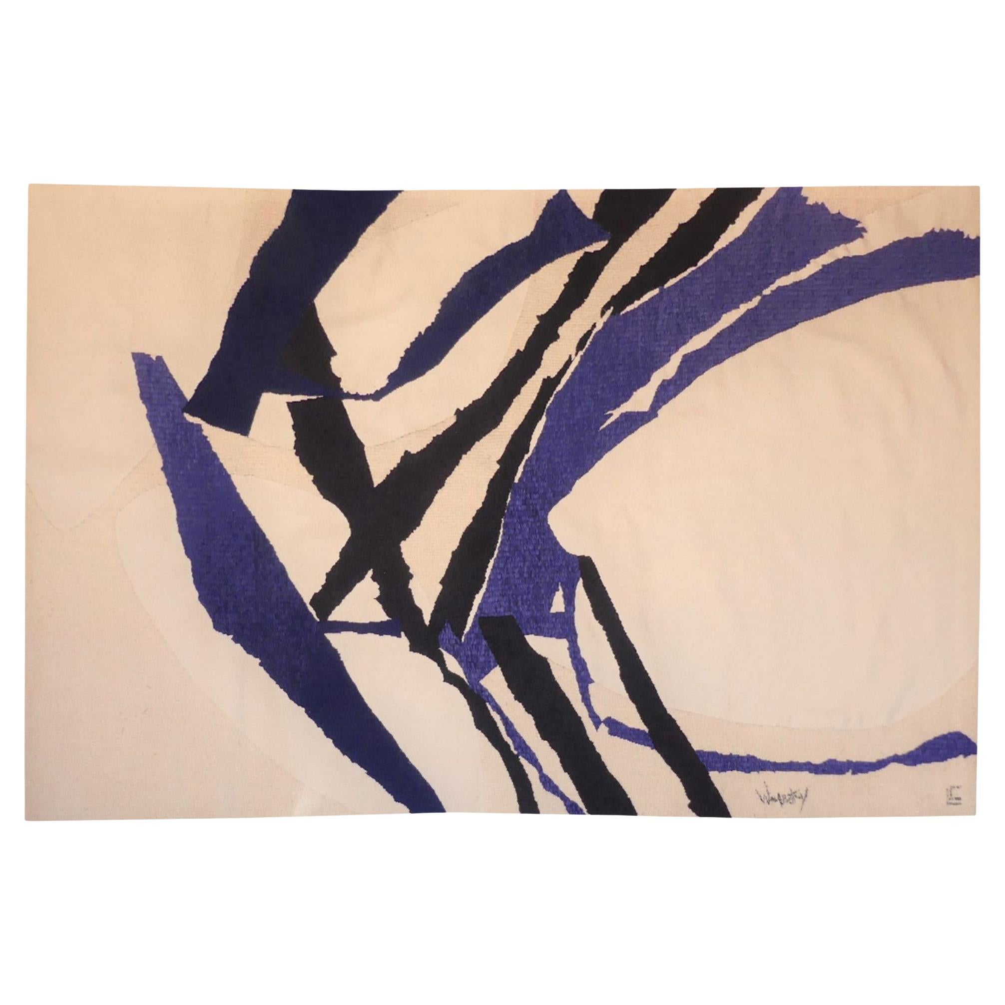 “Grand Vol Bleu” by Roger Wogensky - Aubusson tapestry - France 1973 For Sale