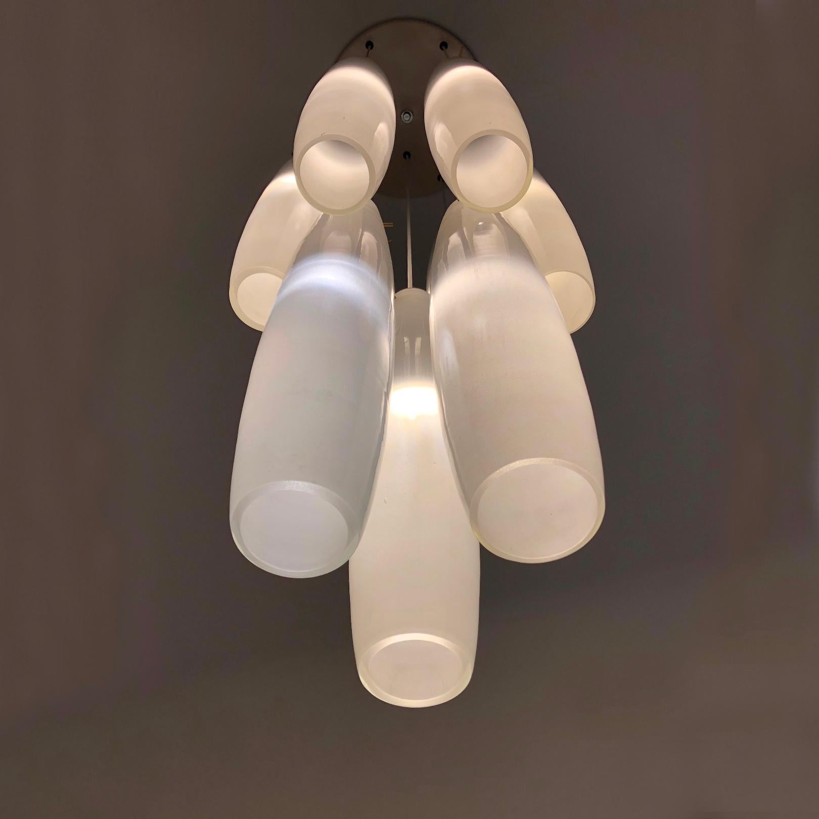 Enameled Grand White Murano Glass Chandalier Attributed to Alessandro Pianon, Italy 1960s For Sale